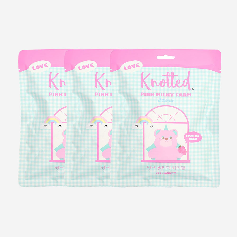 노티드 밀키팜 라즈베리 핑크 수제 밀크 카라멜 3봉(Knotted Raspberry Milky Farm Caramel X 3)