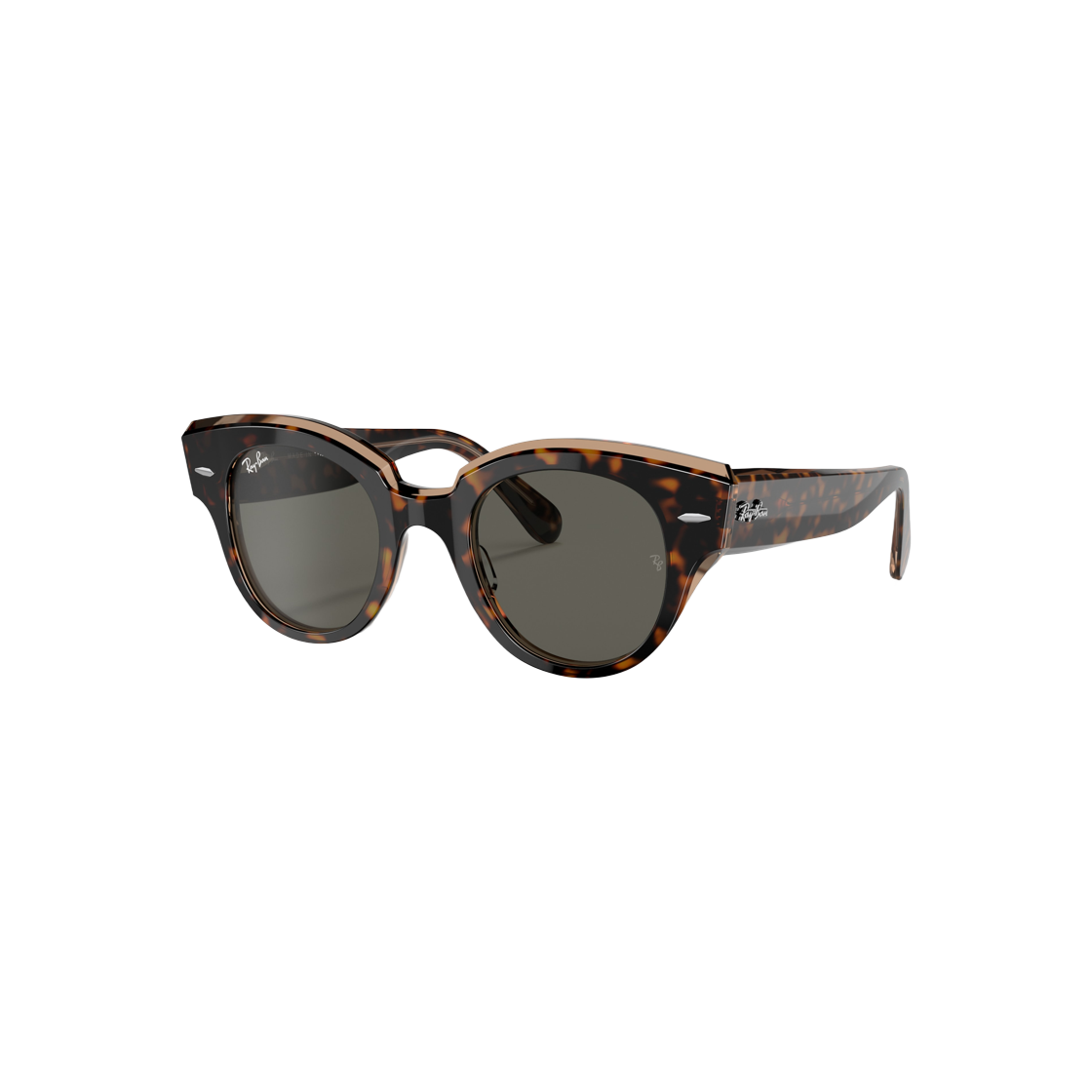 (W) Ray-Ban Roundabout Polished Havana On Transparent Brown Frame Dark Grey Lenses Low Bridge Fit 상세 이미지 1