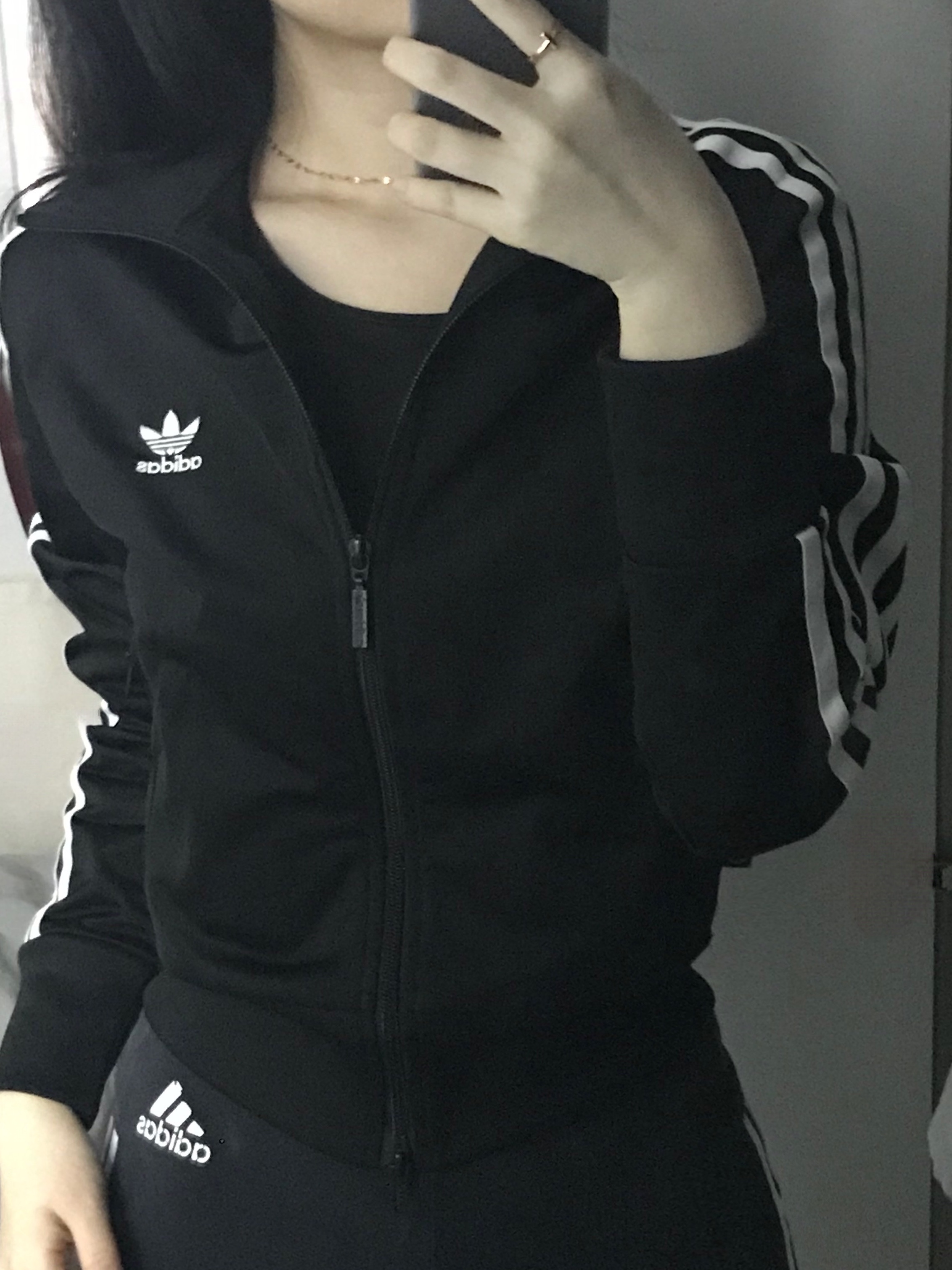 (W) Adidas Adicolor Classic Firebird Track Top Black - KR Sizing 착용 스타일