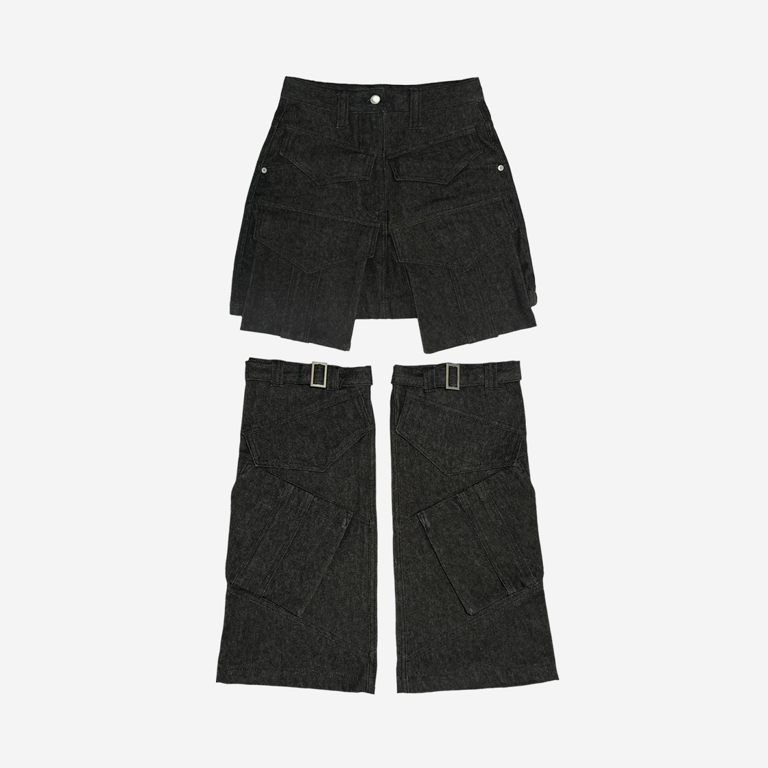 5588396 Full of Ssun Cutout Denim Mini Skirts Leg Warmar Set Black