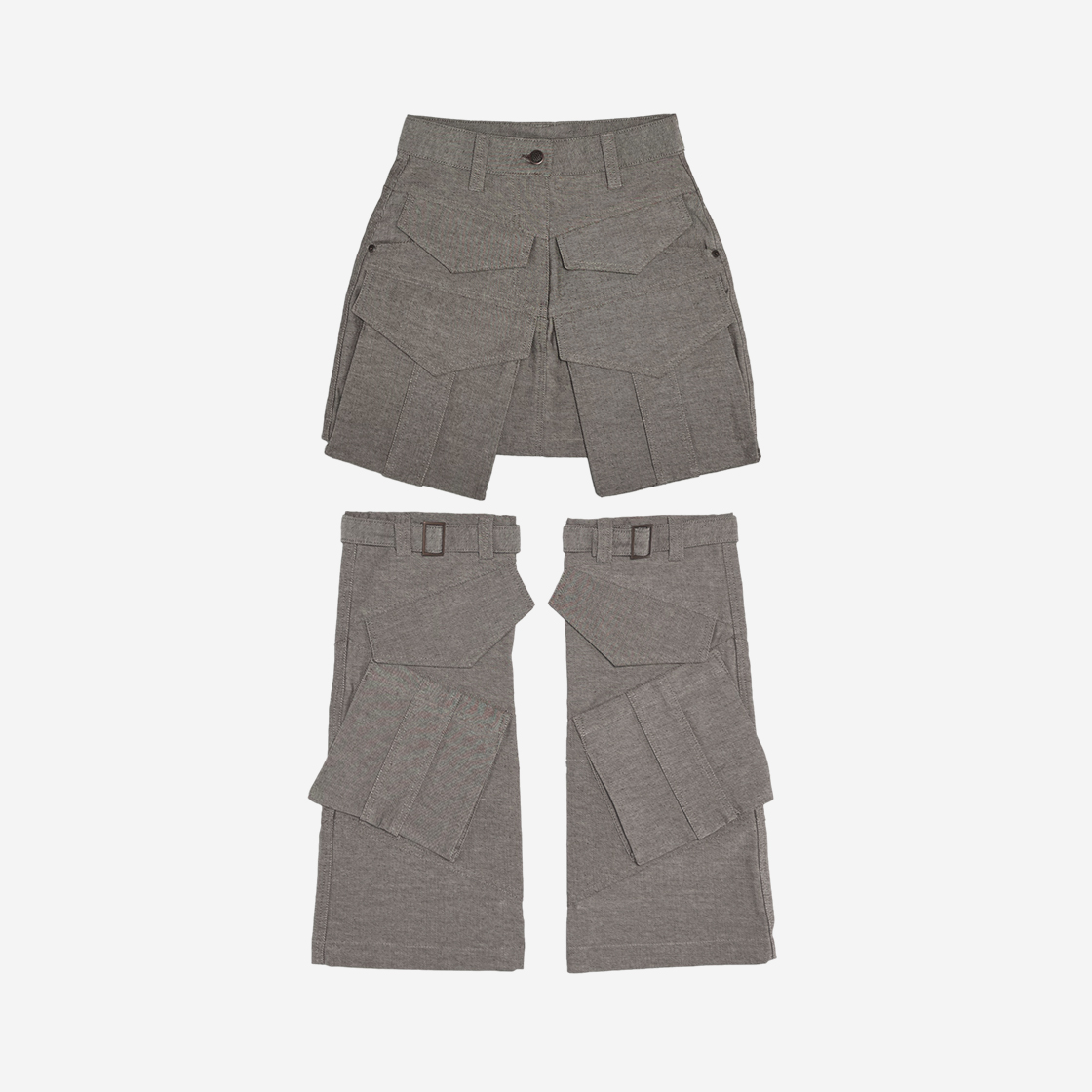 5588397 Full of Ssun Cutout Denim Mini Skirts Leg Warmar Set Brown White