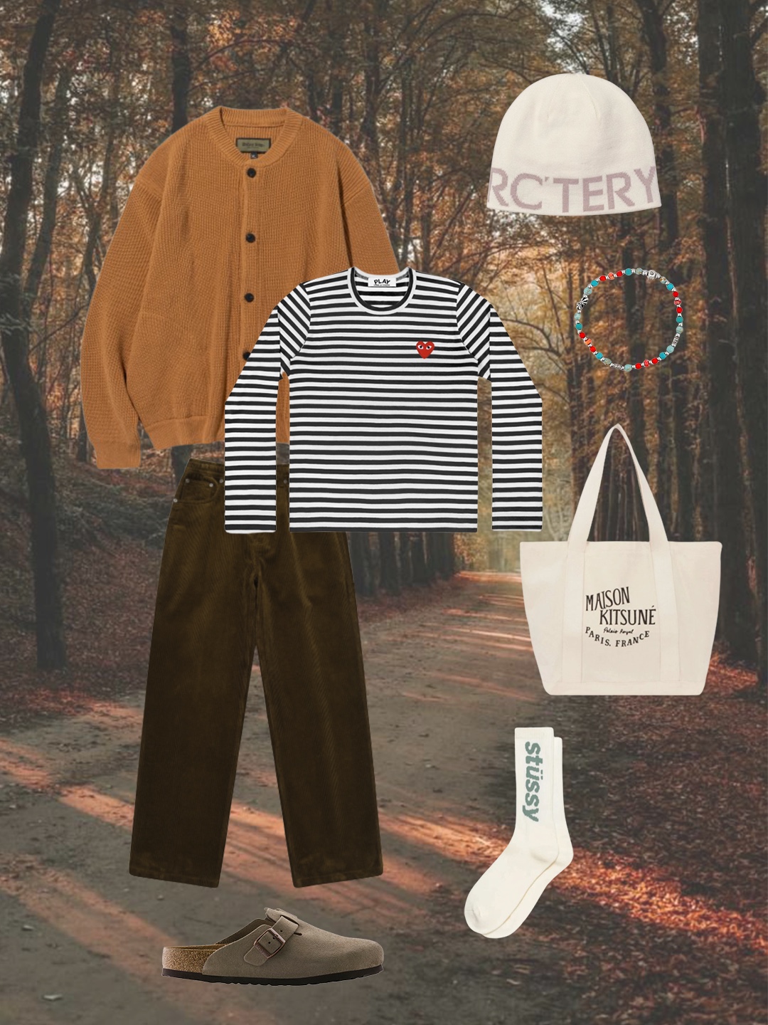 A.P.C. Betty Bag Nut Brown, Play Comme des Garcons Striped LS T-Shirt Black White 착용 스타일 - 3