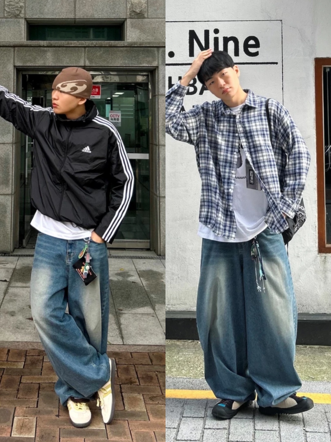 Adidas x Wales Bonner Samba Brown Ecru Tint, Adidas Essential 3S Woven Windbreaker Jacket Black - KR Sizing 착용 스타일 - 2