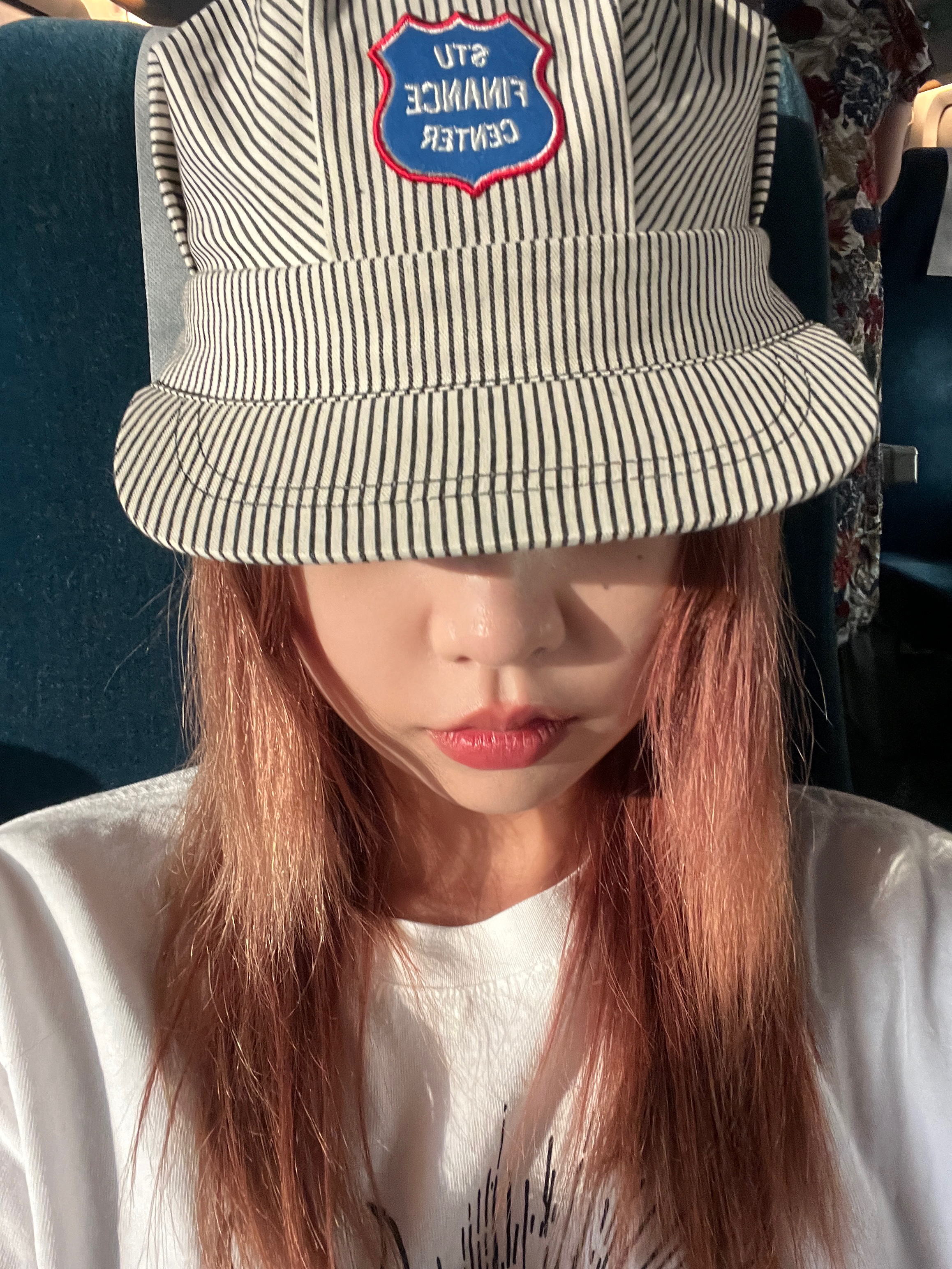 STU Bank Stripe Engineer Cap Cream 착용 스타일 - 1