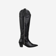 Porta Women Leather Stitch Western Long Boots Black