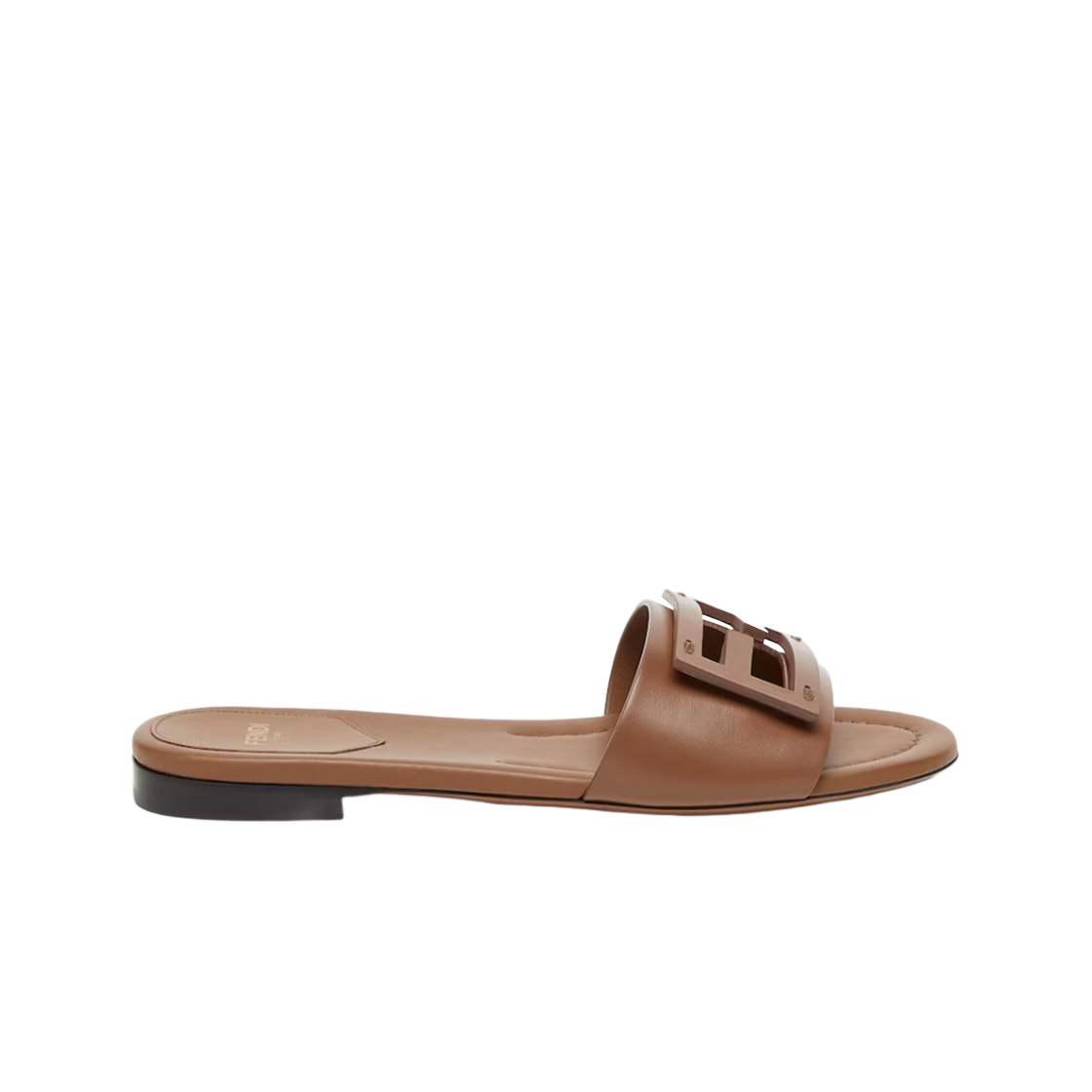 (W) 펜디 바게트 레더 슬라이드 브라운((W) Fendi Baguette Leather Slides Brown) - 1