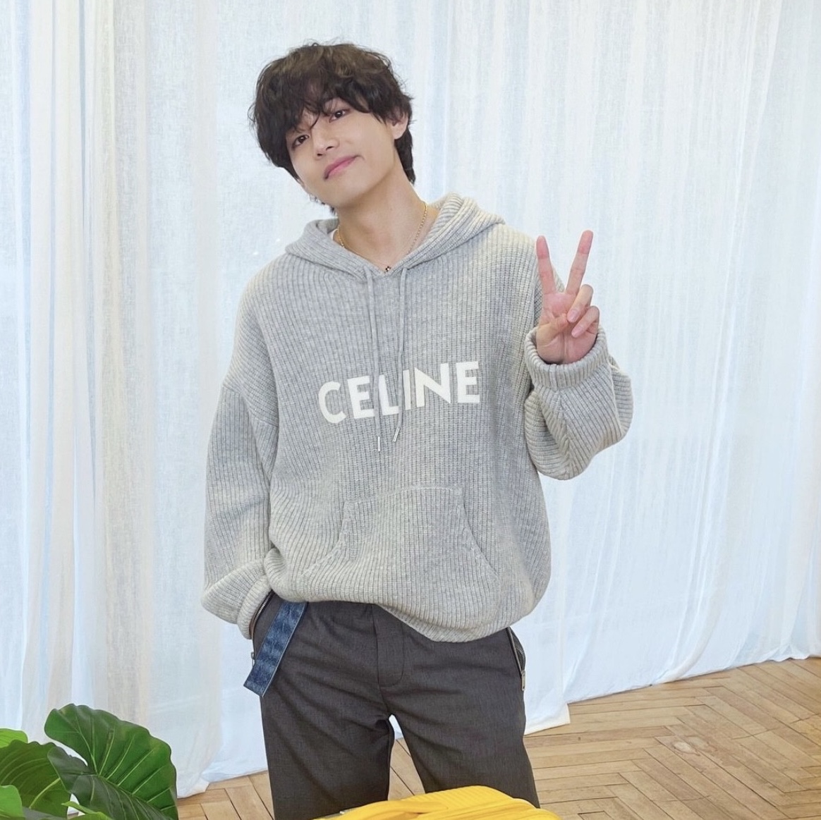 Celine Sweater with Hood in Ribbed Wool Light Grey, Diesel P-Gold-A Wool Pants with Denim Waistband Grey 착용 스타일