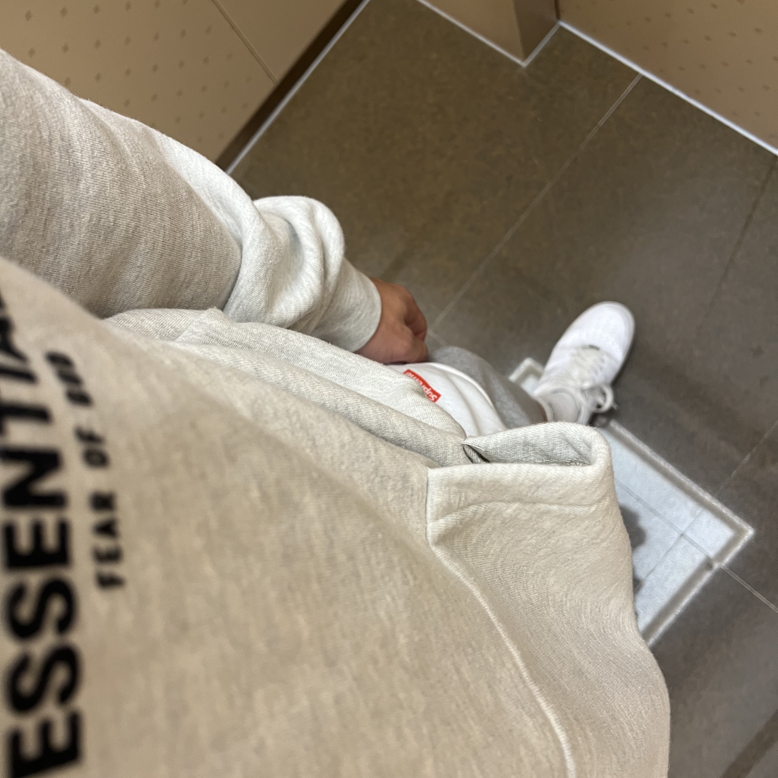Essentials The Core Collection Hoodie Light Oatmeal, Supreme Hanes Tagless T-Shirt White (3 Pack) 착용 스타일