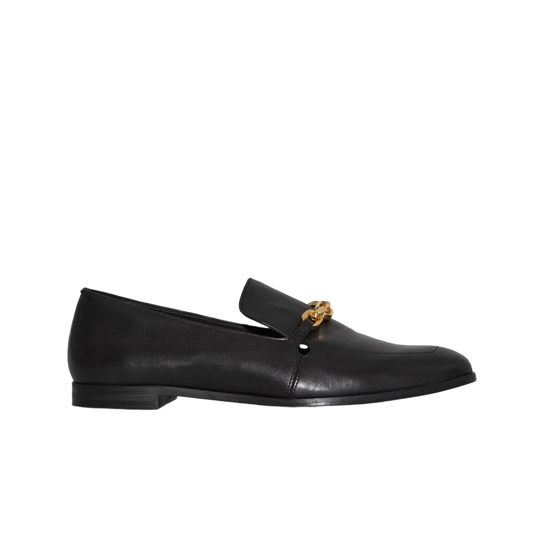 (W) 코스 레더 체인 로퍼 블랙((W) COS Leather Chain Loafes Black)