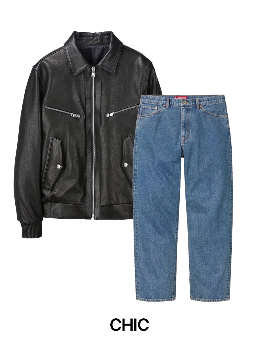 Supreme Baggy Jean Washed Indigo - 23FW, (W) Thom Browne Solid Poplin Stripe Grosgrain Placket Thigh Length Point Collar Shirtdress White 착용 스타일 - 2