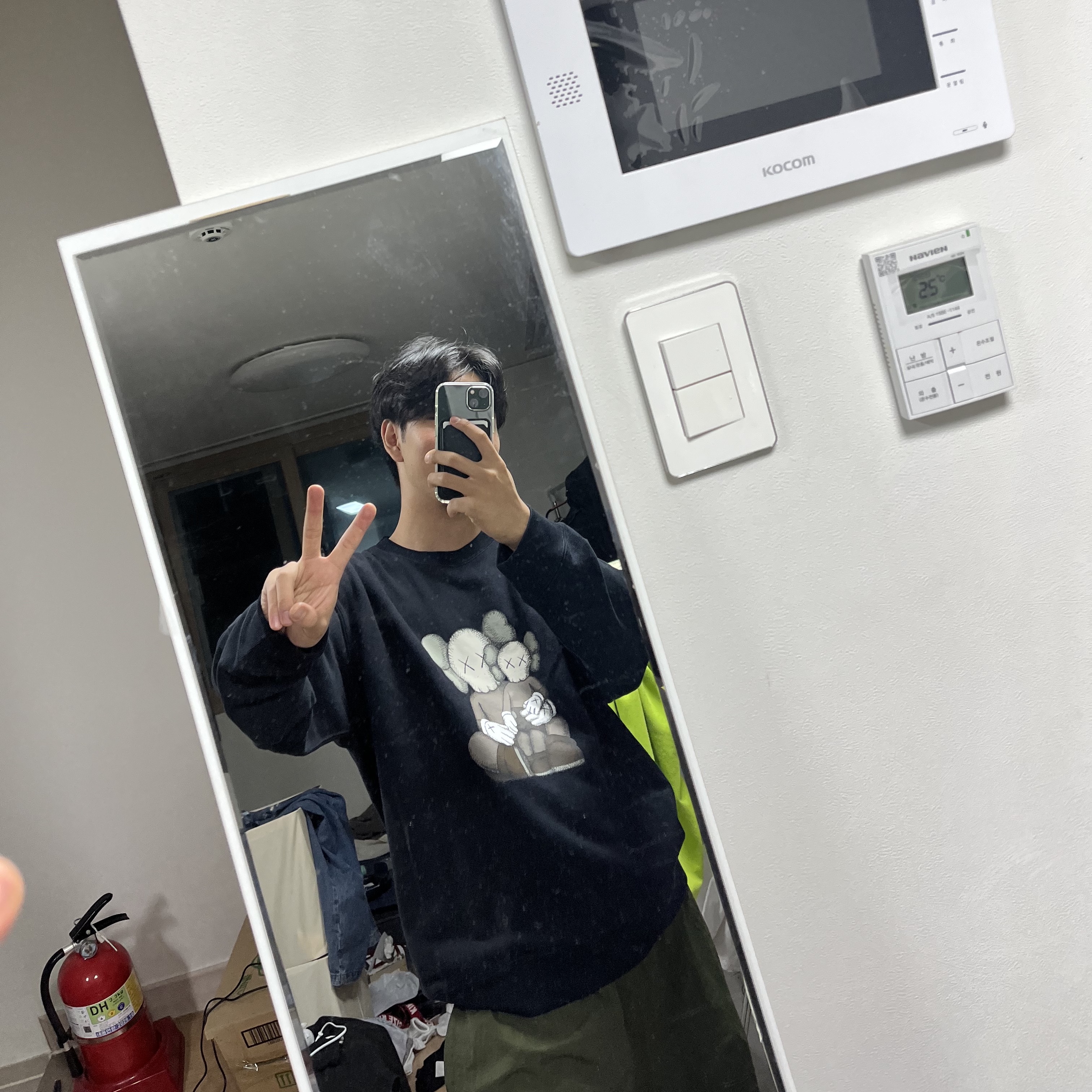 Uniqlo UT x Kaws Long Sleeve Sweatshirt Black 착용 스타일