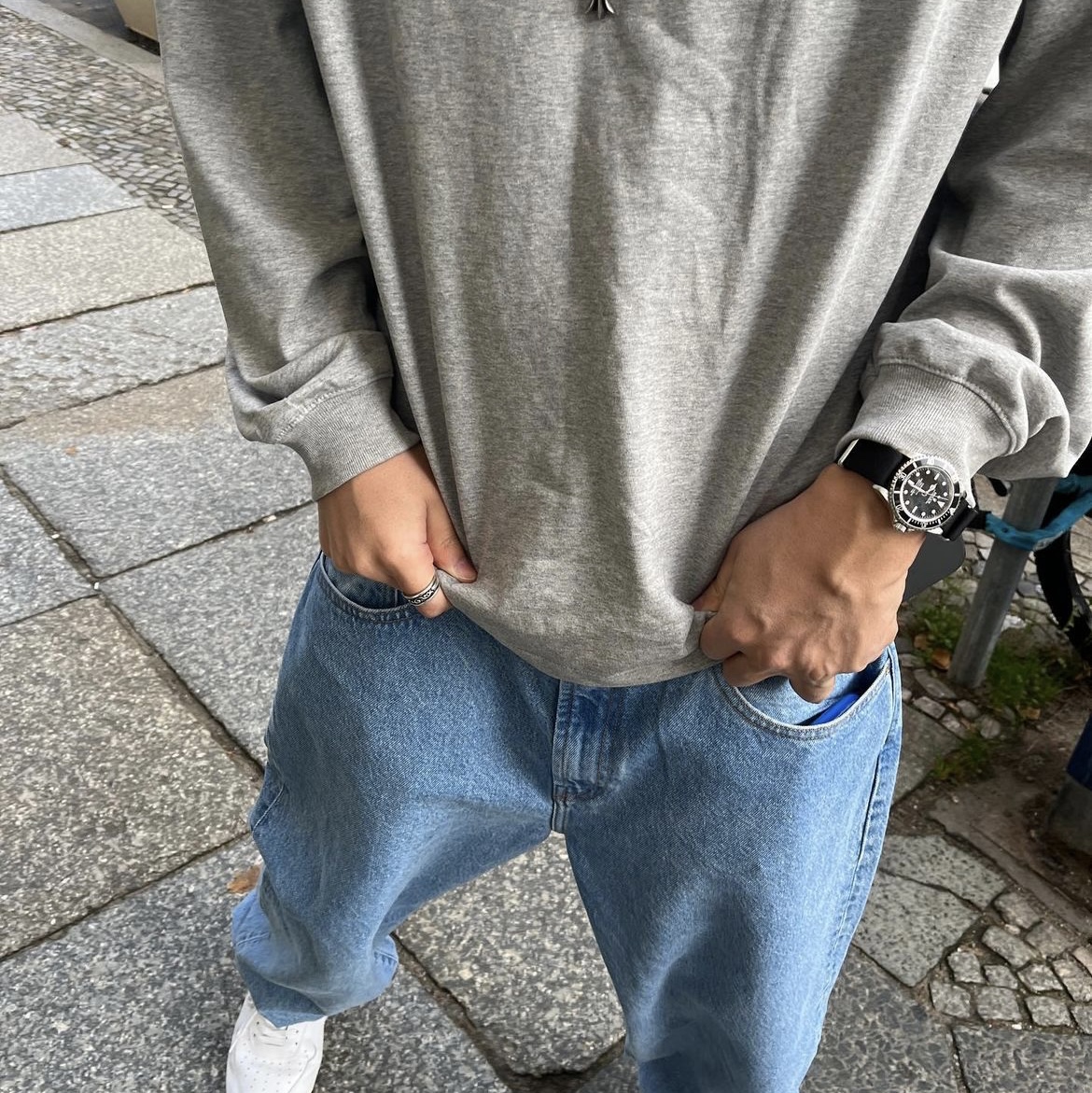 Nike Air Force 1 Low '07 White Obsidian, Supreme Baggy Jean Washed Blue - 22FW 착용 스타일 - 5
