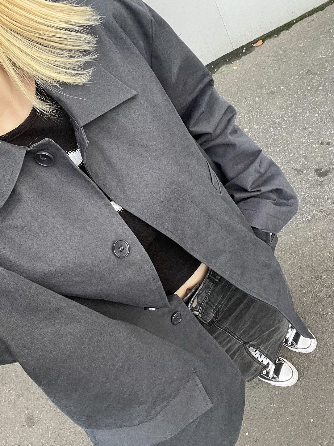 Converse Chuck 70 Hi Black, (W) Mischief Rhombus Blur T-Shirt Mini Black 착용 스타일 - 5