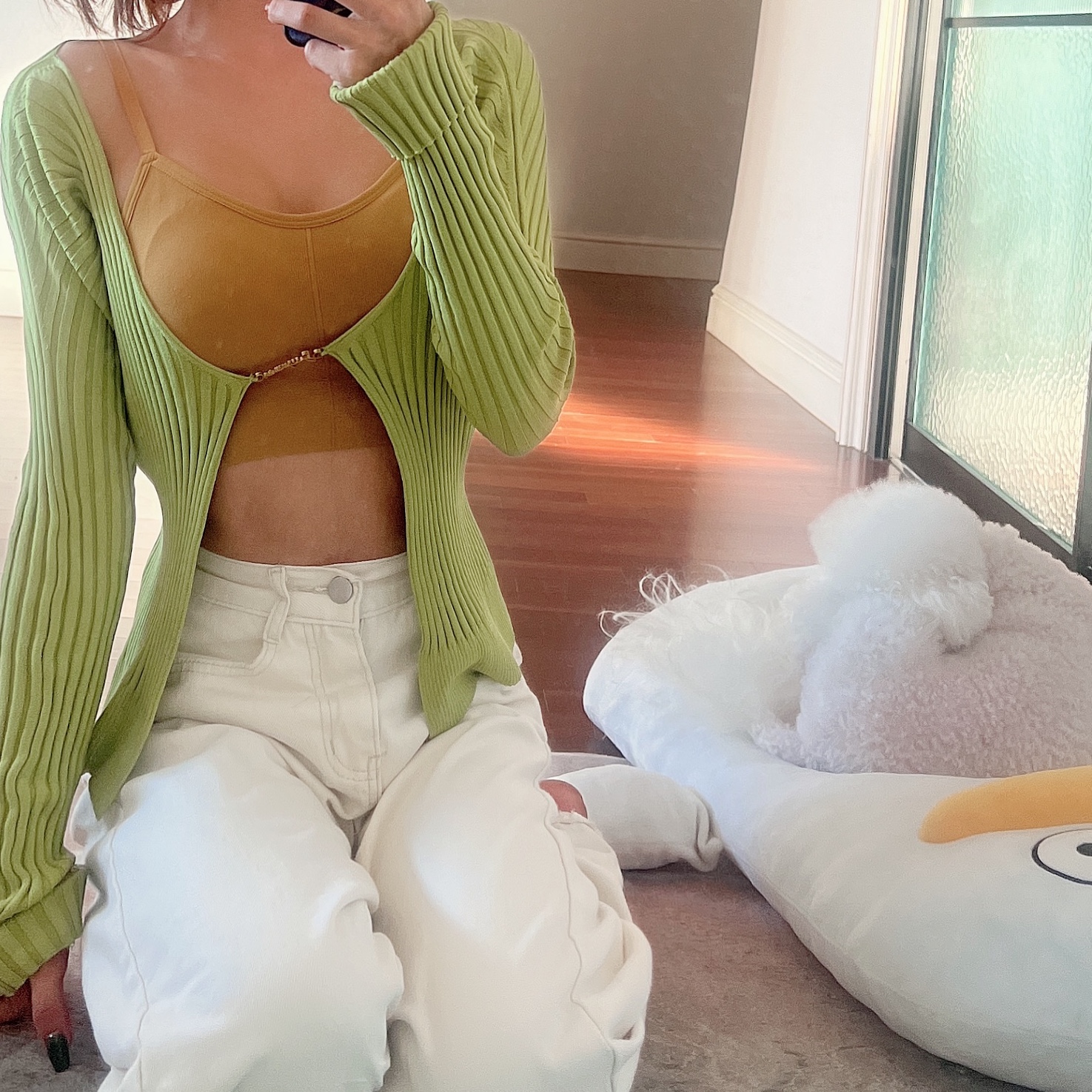 (W) Jacquemus La Maille Pralu Longue Seamless Cardigan Green ์ฐฉ์ฉ ์คํ์ผ - 5