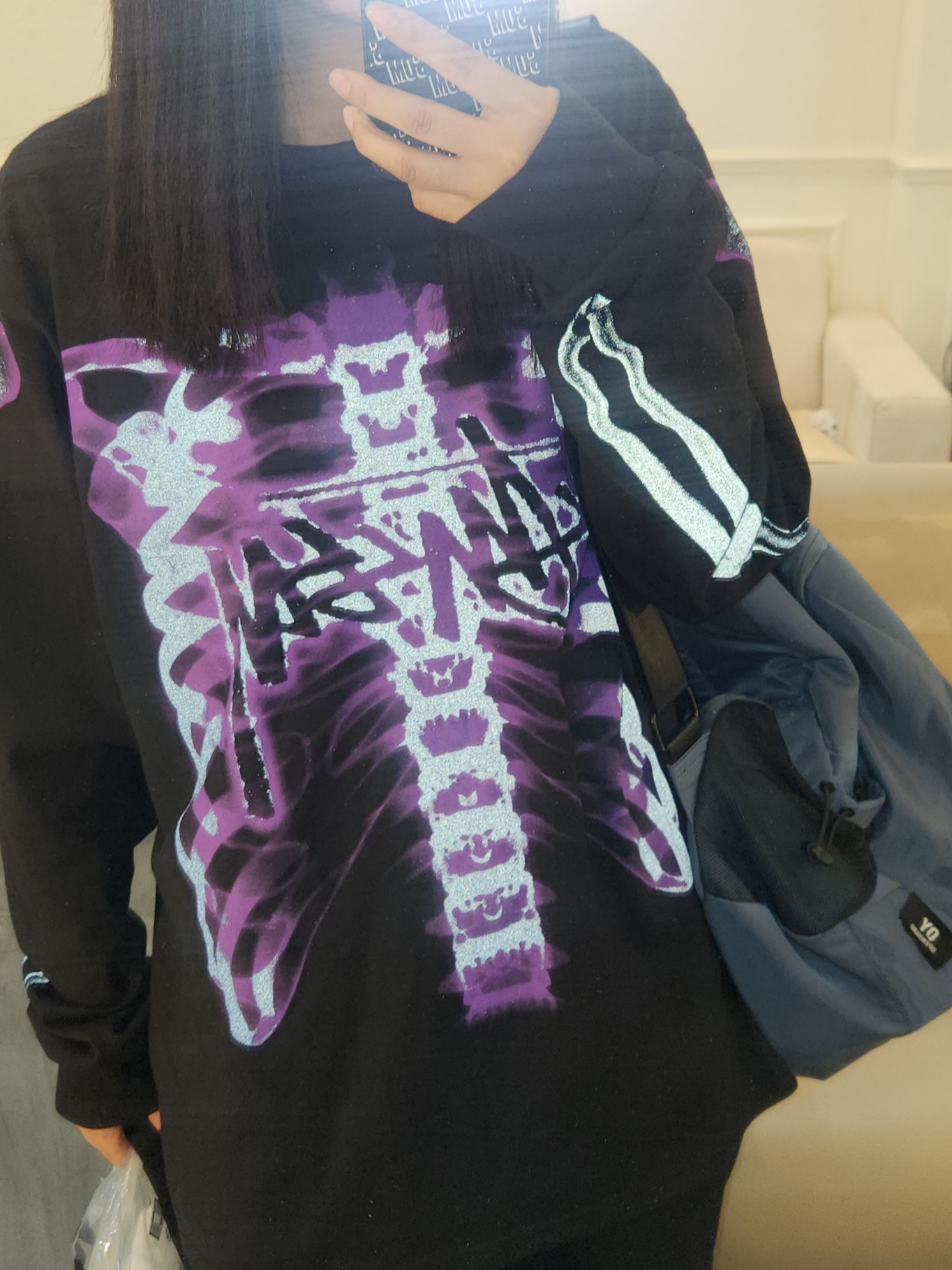 Stussy Rib Cage LS T-Shirt Black 착용 스타일 - 1