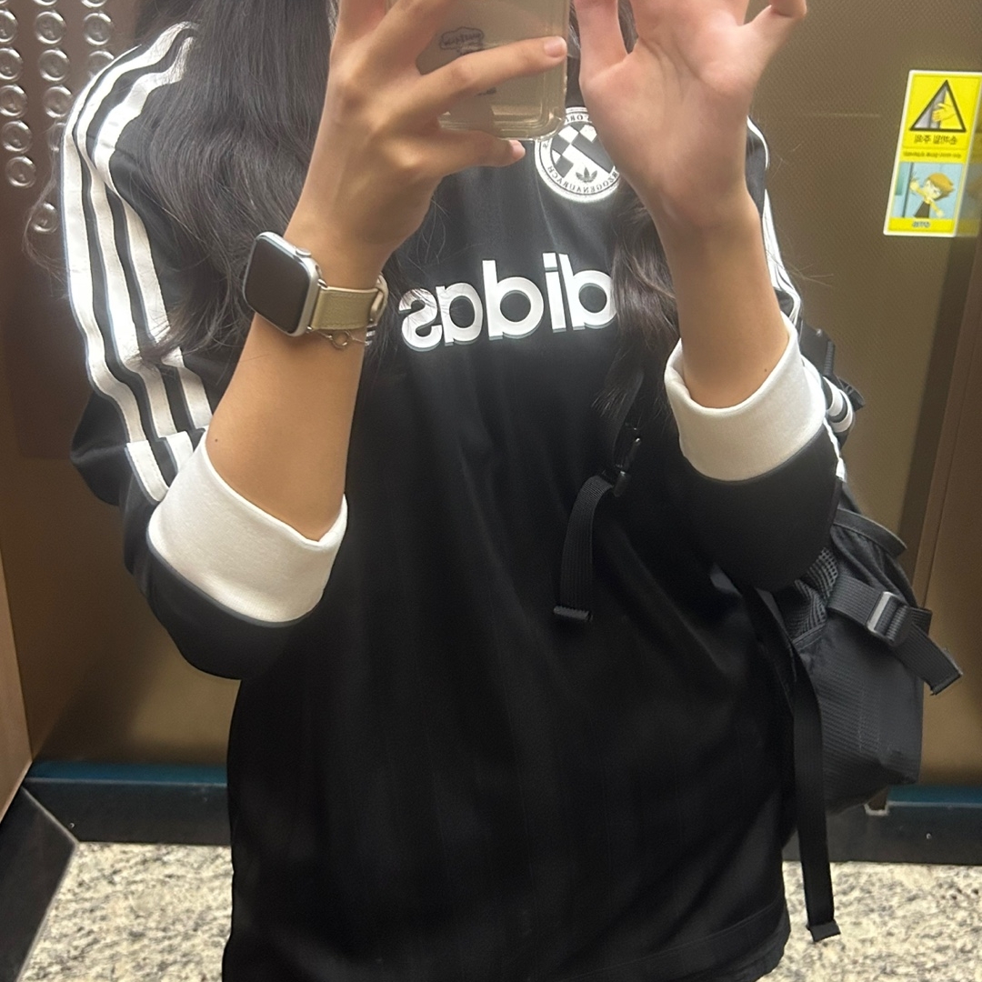 (W) Adidas Football Long Sleeve T-Shirt Black - KR Sizing 착용 스타일