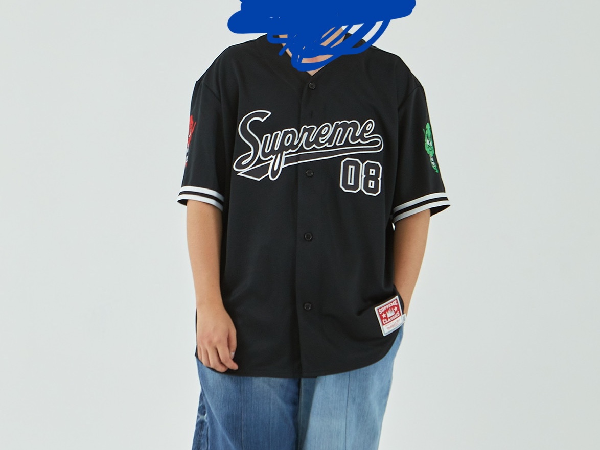 Supreme Mitchell & Ness Downtown Hell Baseball Jersey Black - 23FW 착용 스타일 - 2