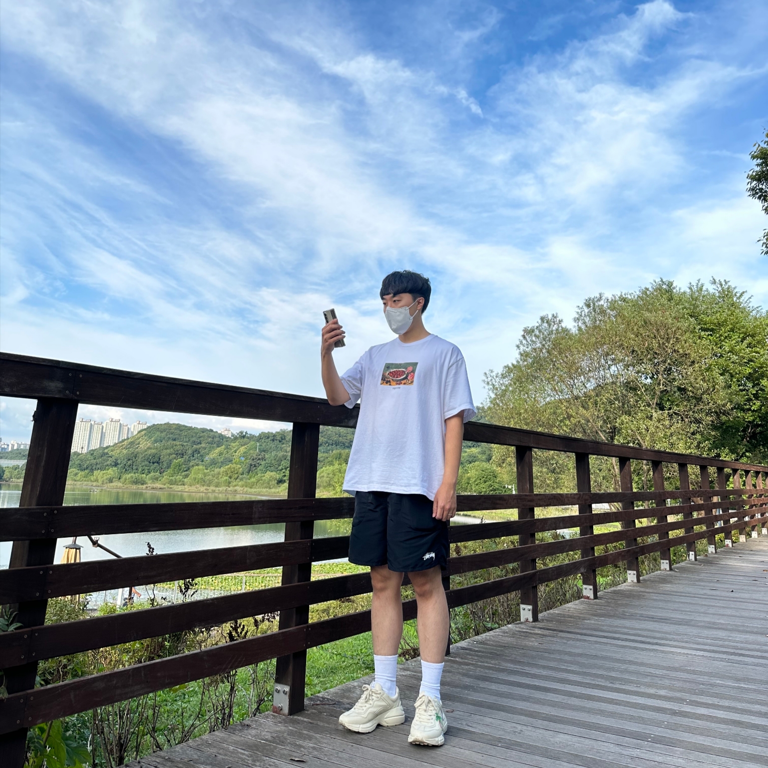 Stussy Stock Water Shorts Black, Supreme Strawberries T-Shirt White - 23SS 착용 스타일
