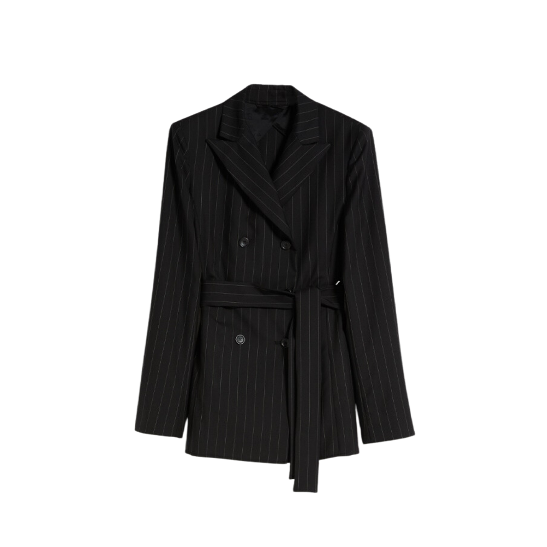 (W) Max Mara Gabbia Double Breasted Jacket In Pinstriped Wool Black 상세 이미지 1