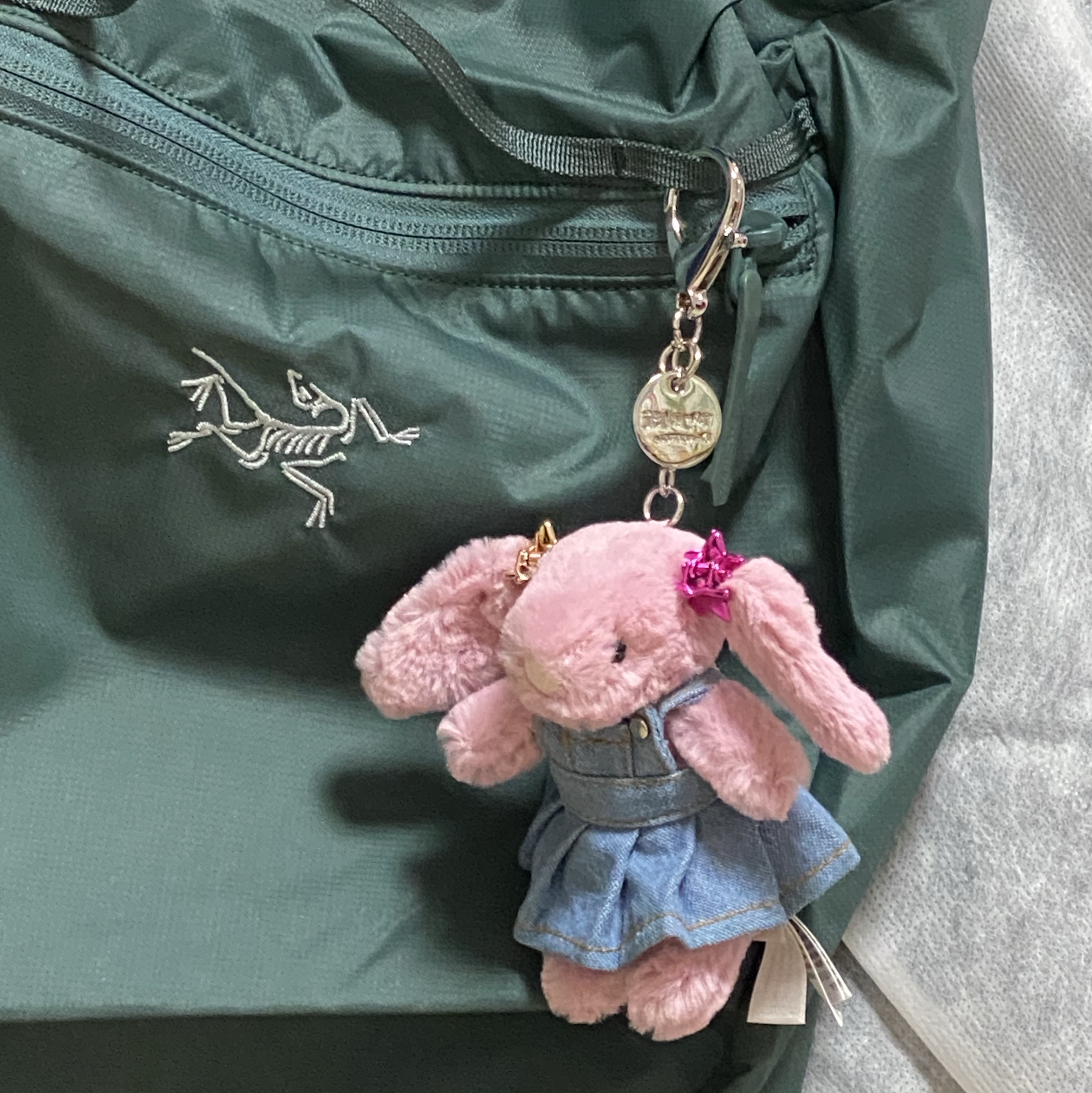 Arc'teryx Heliad 10 Backpack Boxcar, Jellycat Bashful Bunny Bag Charm Tulip 착용 스타일