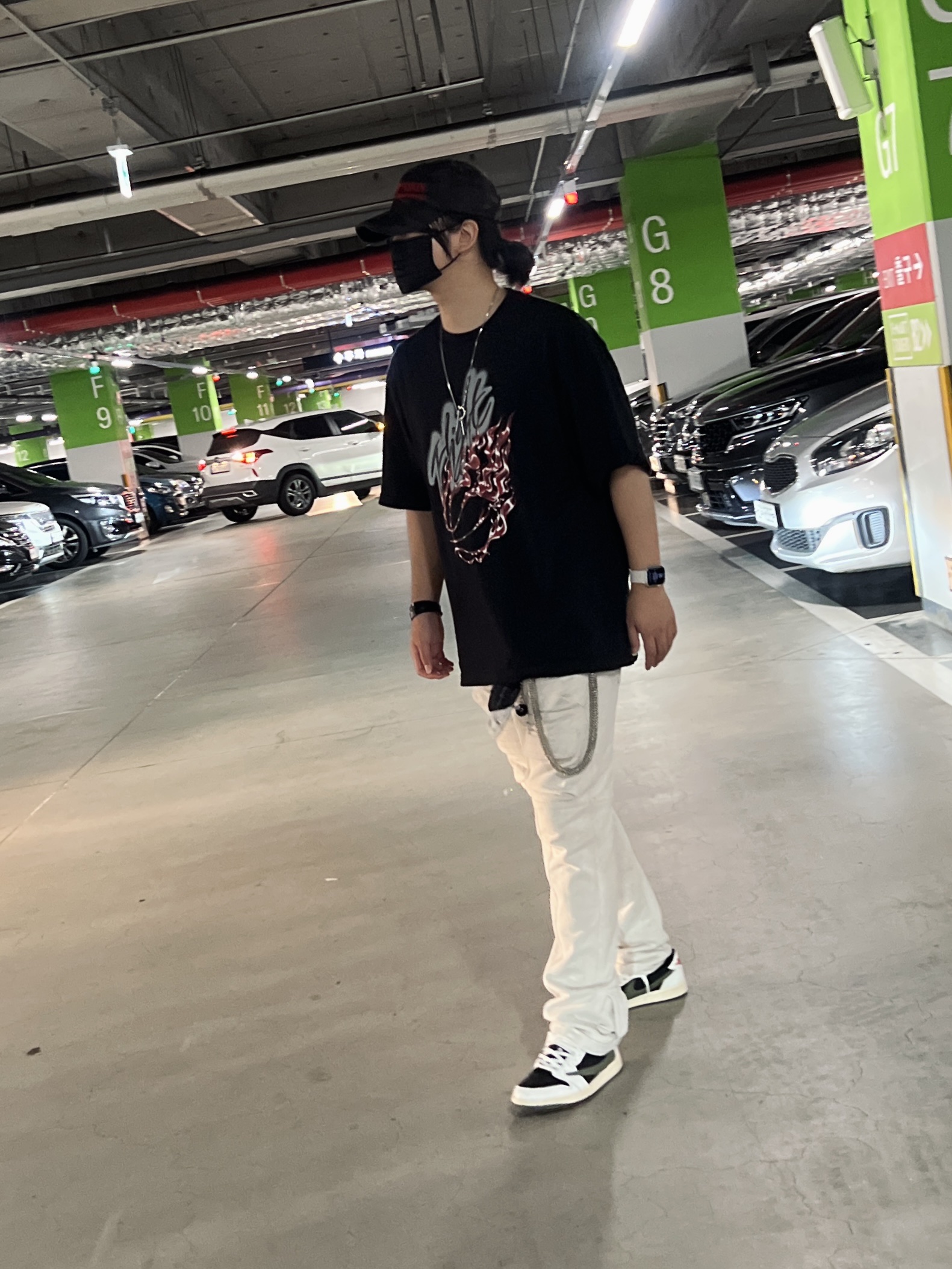 ETCE New Vision Camo Cap Night Jungle, Jordan x Travis Scott T-Shirt Black - US/EU 착용 스타일 - 3