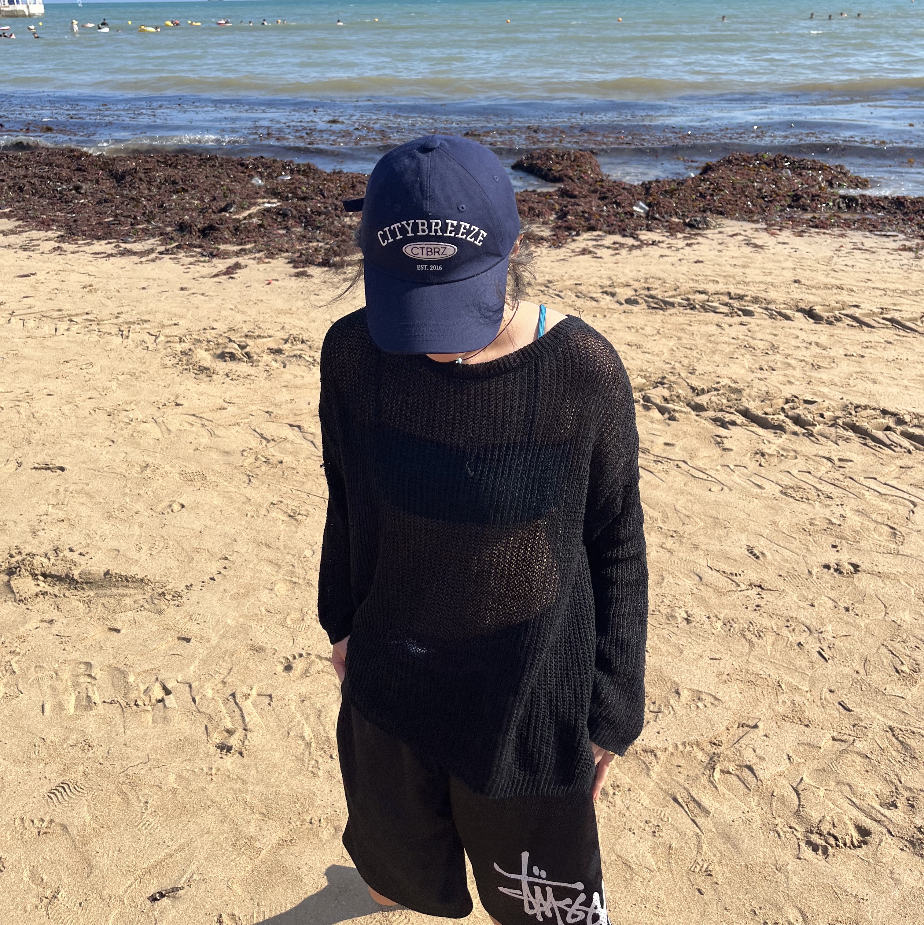 Stussy Big Basic Mesh Shorts Black White 착용 스타일 - 2