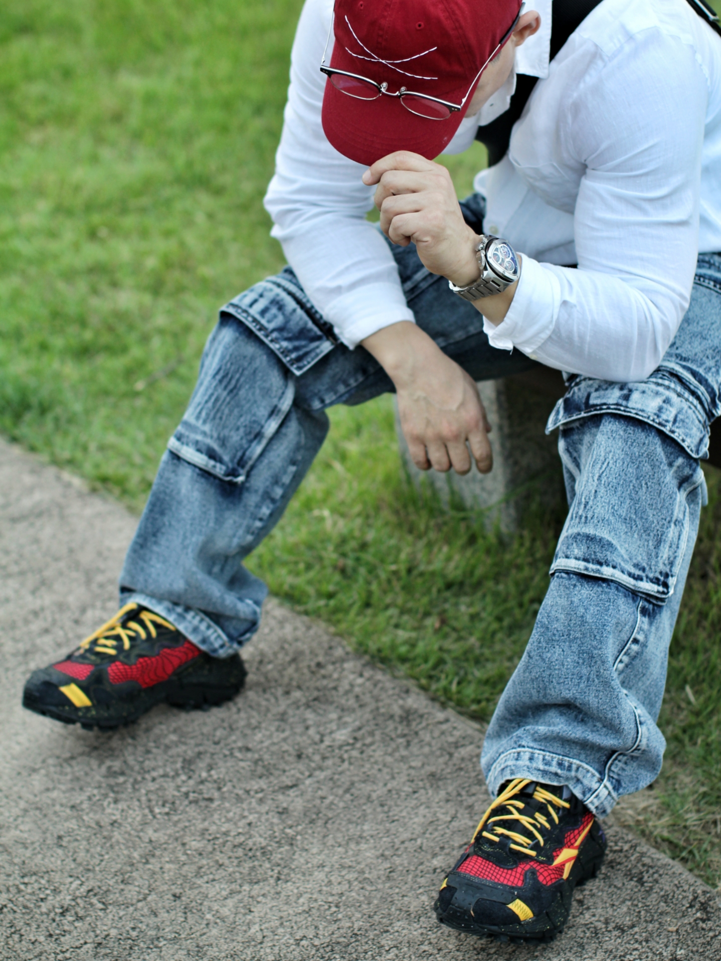 True Religion X Stitch Cap Red, Reebok x A$AP Nast Zig Kinetica II Edge Vector Red Core Black 착용 스타일 - 3