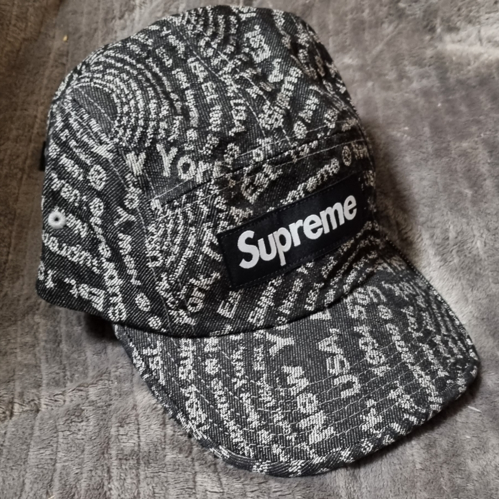 Supreme Circles Jacquard Denim Camp Cap Black - 21FW 착용 스타일 - 1