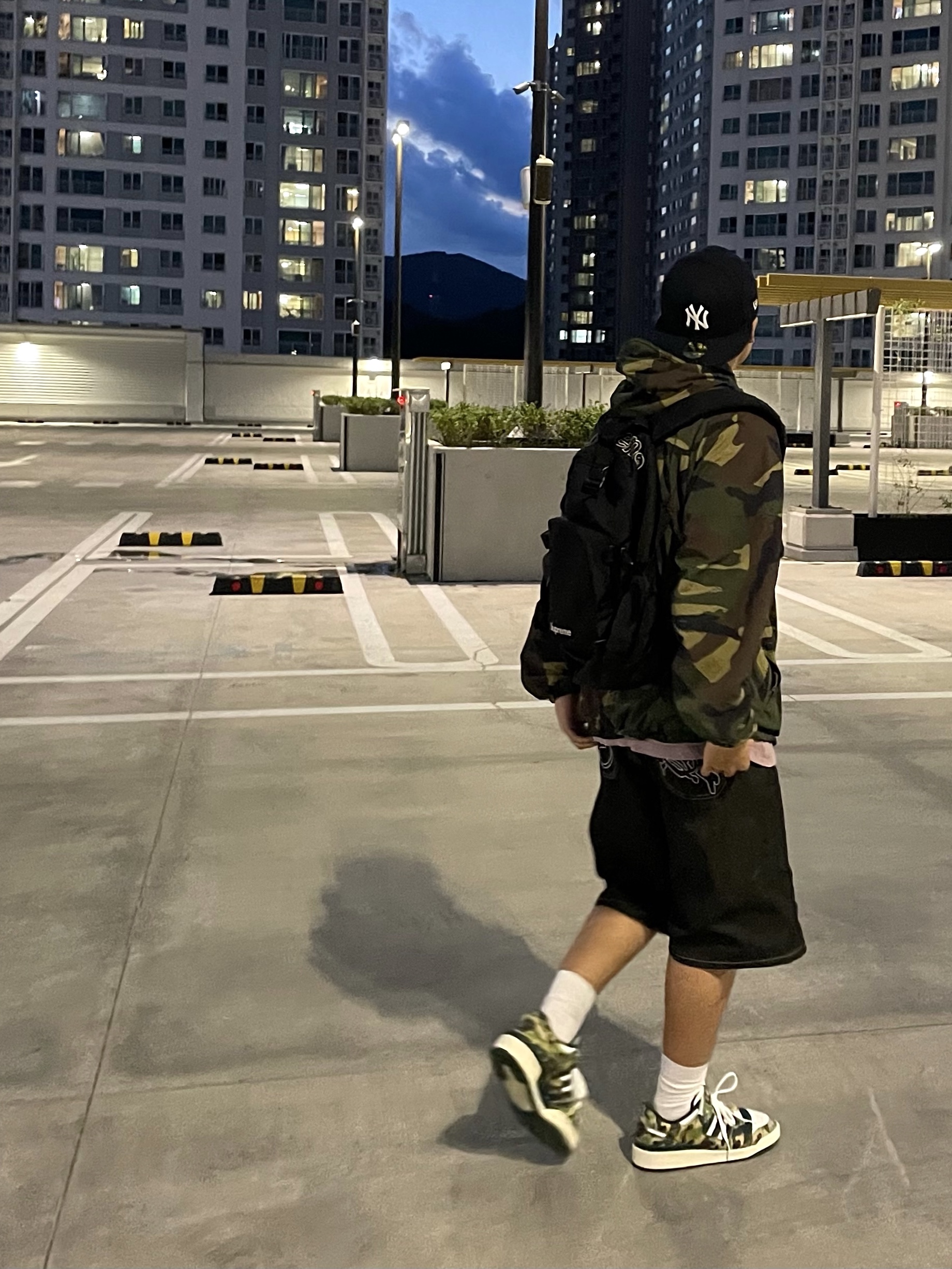 Palace Hooded Sheller Jacket Camo - 23FW, Adidas x BAPE Forum 84 Low Green Camo 착용 스타일 - 1
