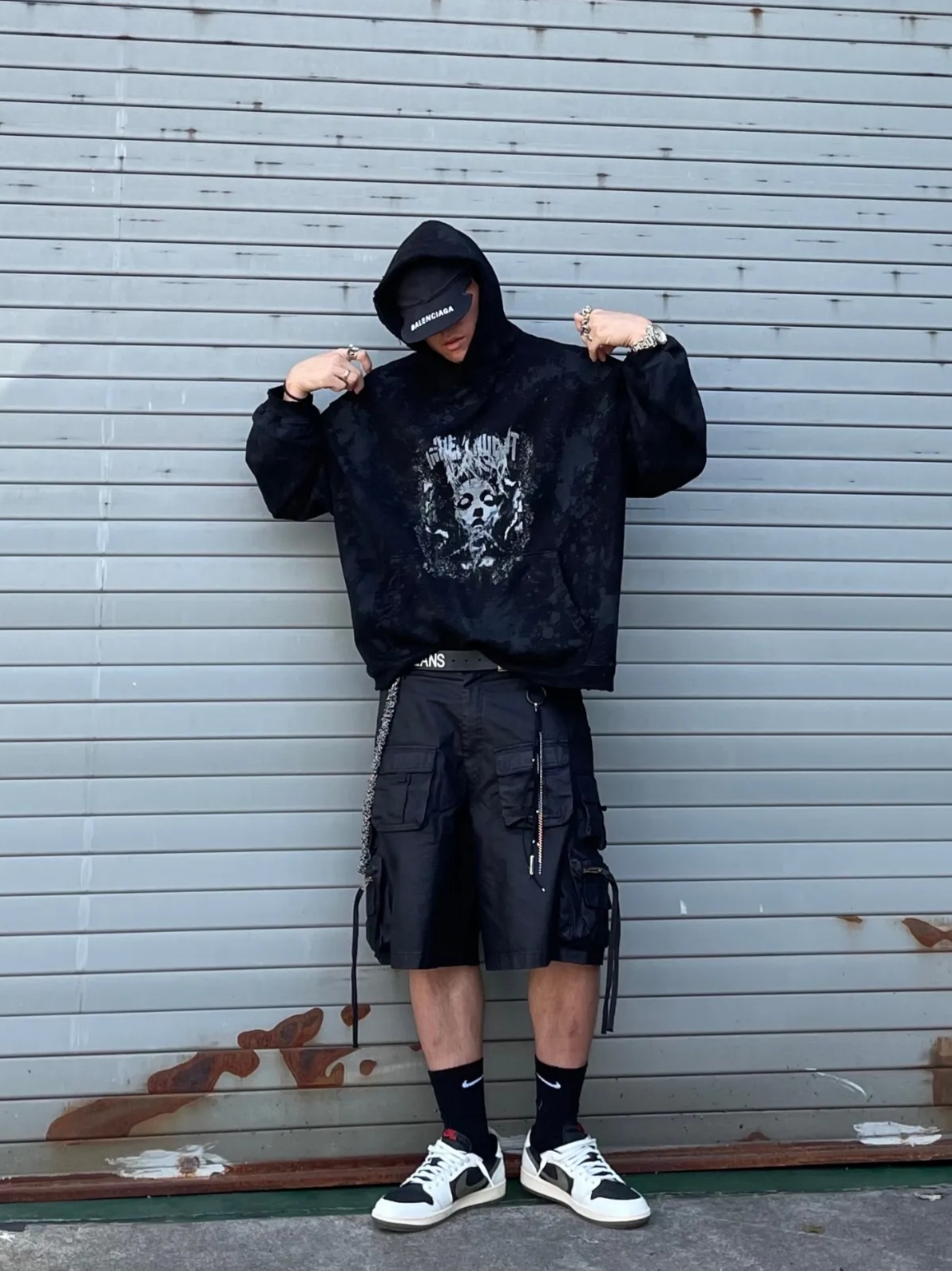 Undermycar Skal Multi Cargo Vintage Shorts Wren - 23SS, (W) Jordan 1 x Travis Scott Retro Low OG SP Medium Olive 착용 스타일 - 2
