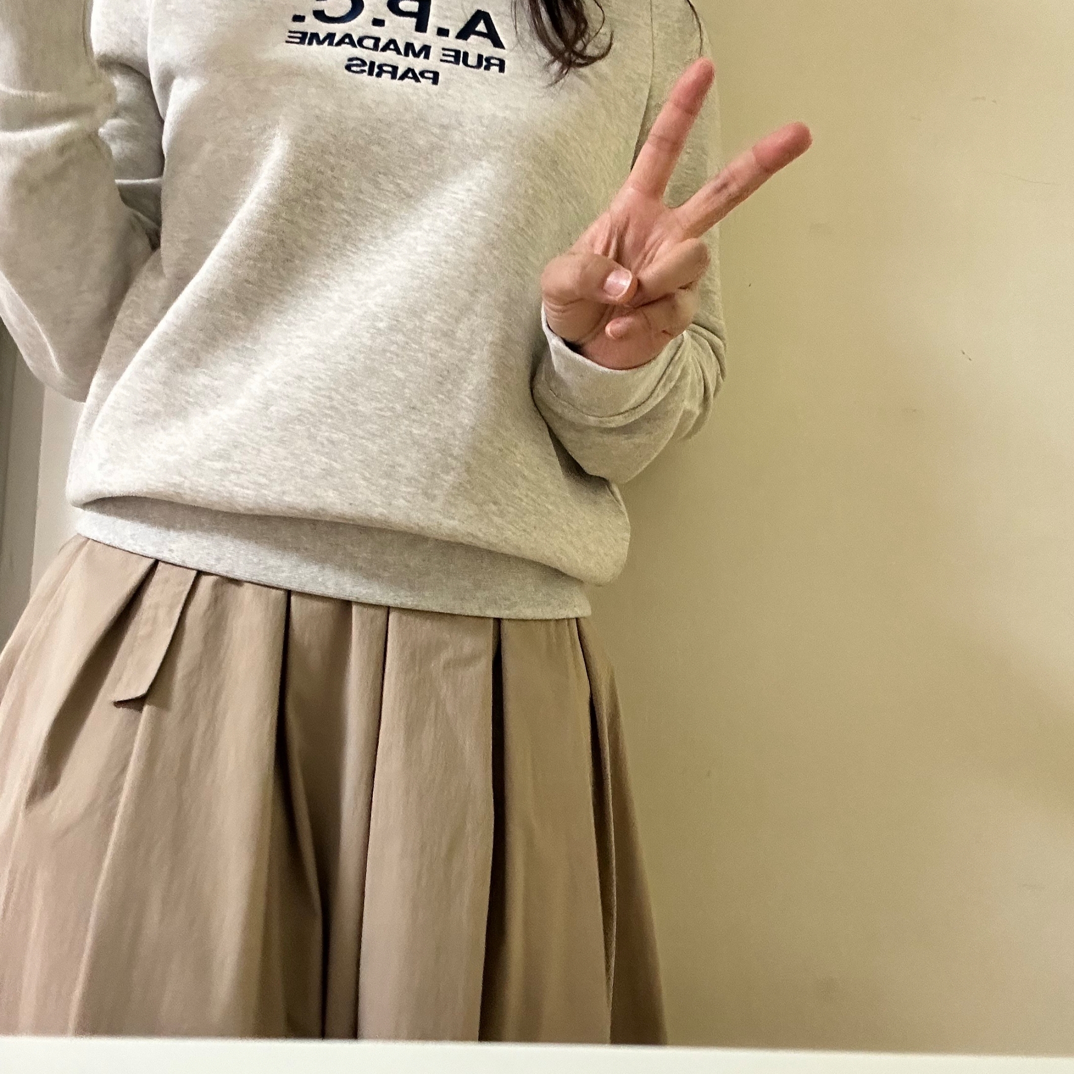 (W) A.P.C. Tina Sweatshirt Grey 착용 스타일 - 1