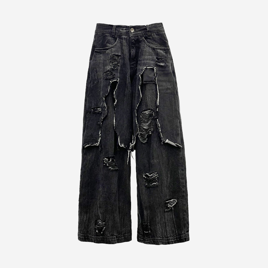 BLR24SSPT03 BLR Destroyed Denim Pants Black