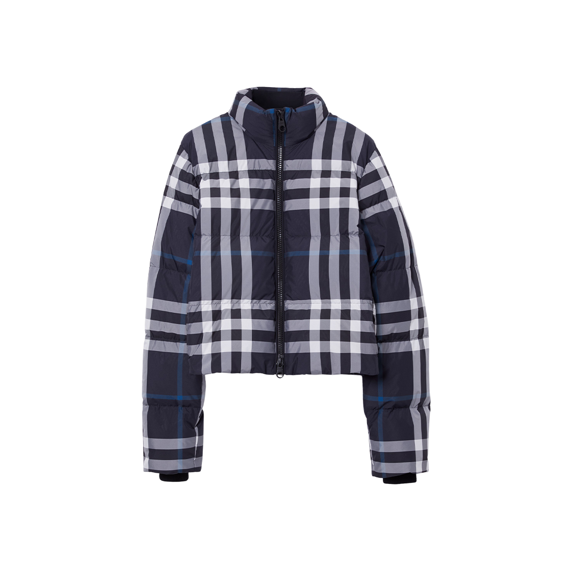 (W) Burberry Check Cropped Puffer Jacket Dark Charcoal Blue White 상세 이미지 1