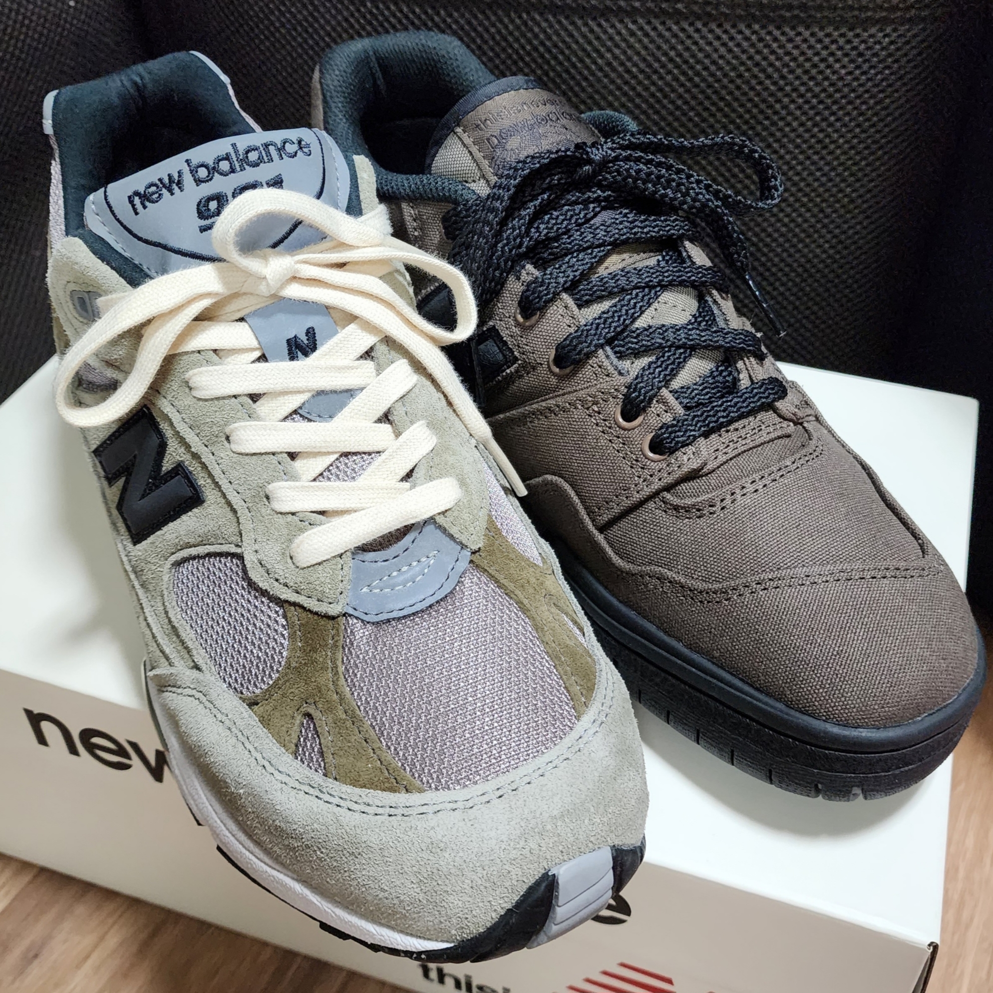 New Balance x Thisisneverthat 550 Brown Black, New Balance x Auralee XC-72 Brown 착용 스타일 - 3