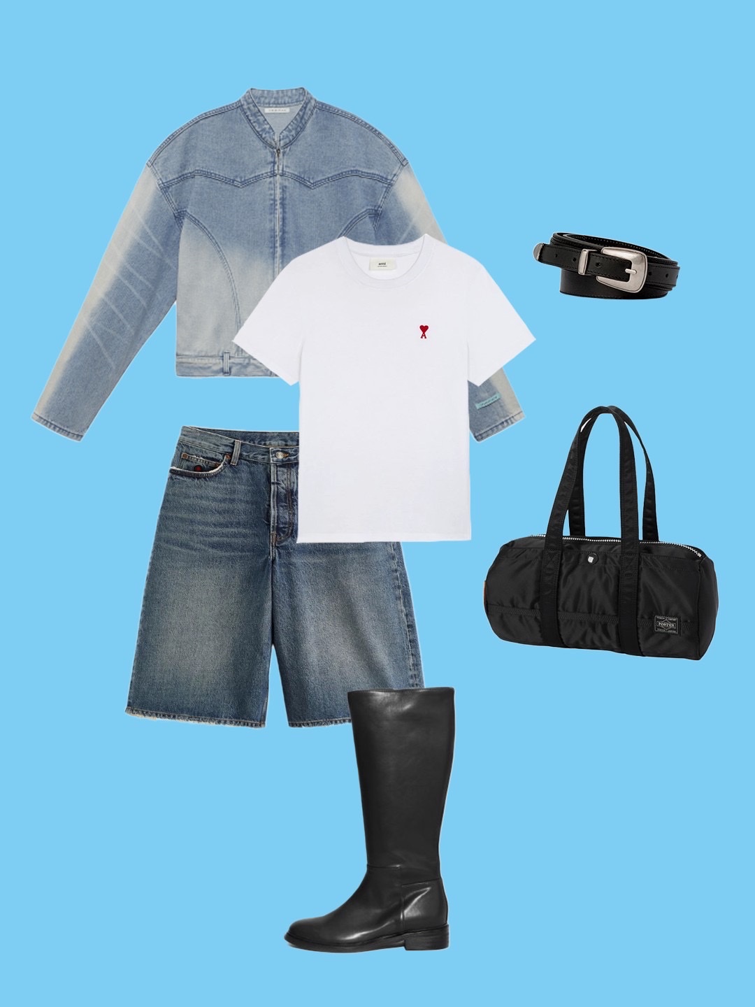 AMI de Coeur T-Shirt White, Lemaire Minimal Western Belt Cow Leather Black 착용 스타일 - 2