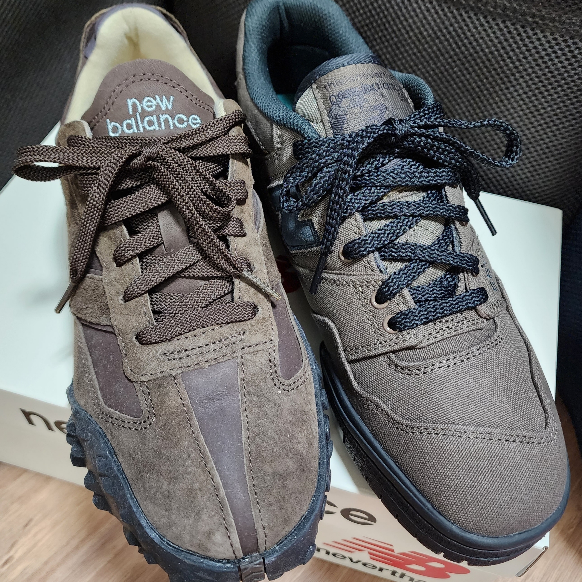 New Balance x Thisisneverthat 550 Brown Black, New Balance x Auralee XC-72 Brown 착용 스타일 - 2