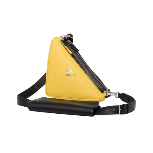 Prada Saffiano Leather Leather Shoulder Bag Black Sunny Yellow