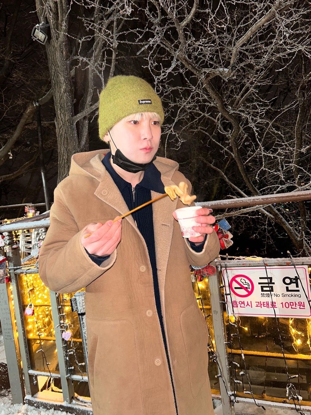 (W) Celine Triomphe Cloche Hat in Seamless Cashmere Black, Supreme Mohair Beanie Olive - 20FW 착용 스타일 - 3