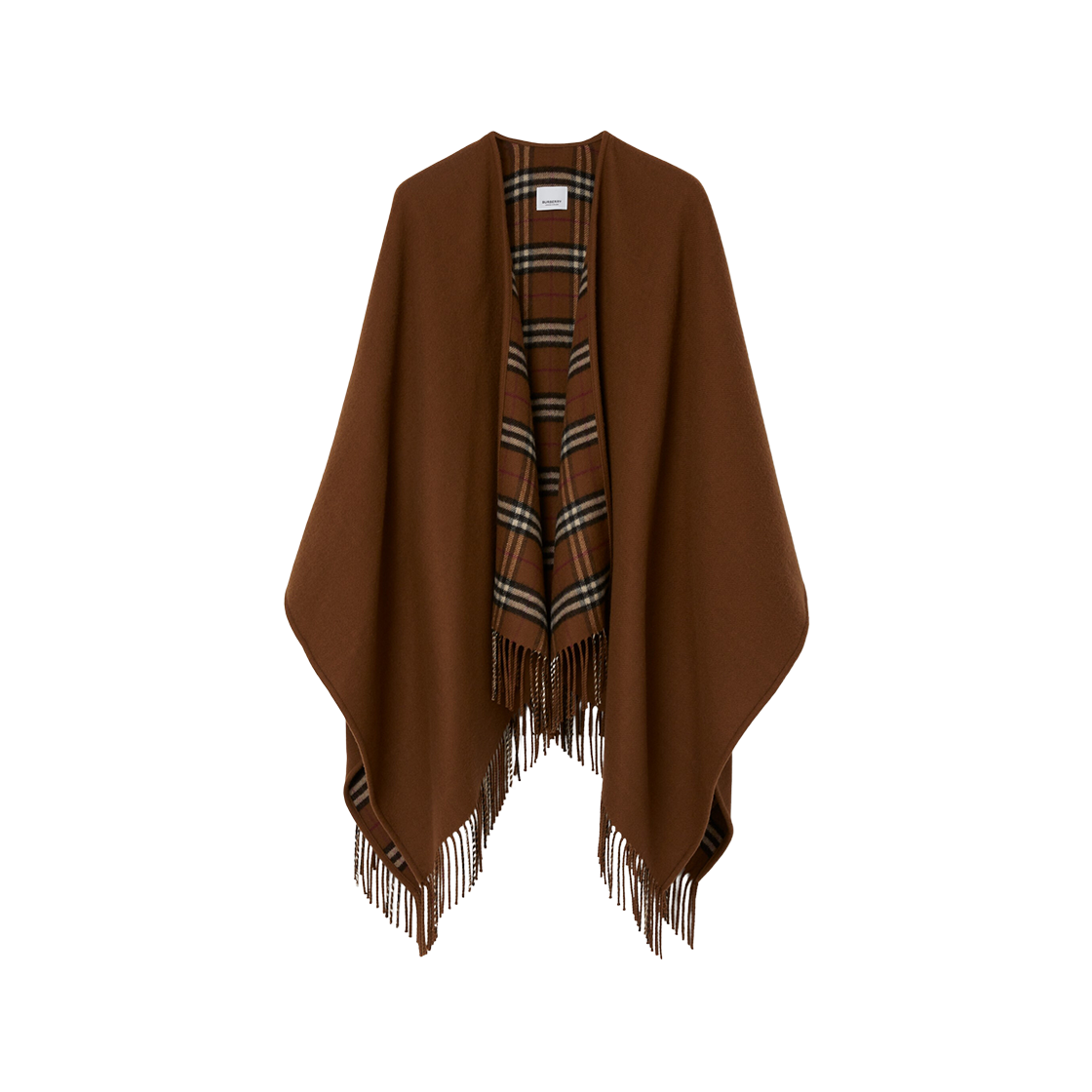 Burberry Check Wool Reversible Cape Dark Birch Brown 상세 이미지 1