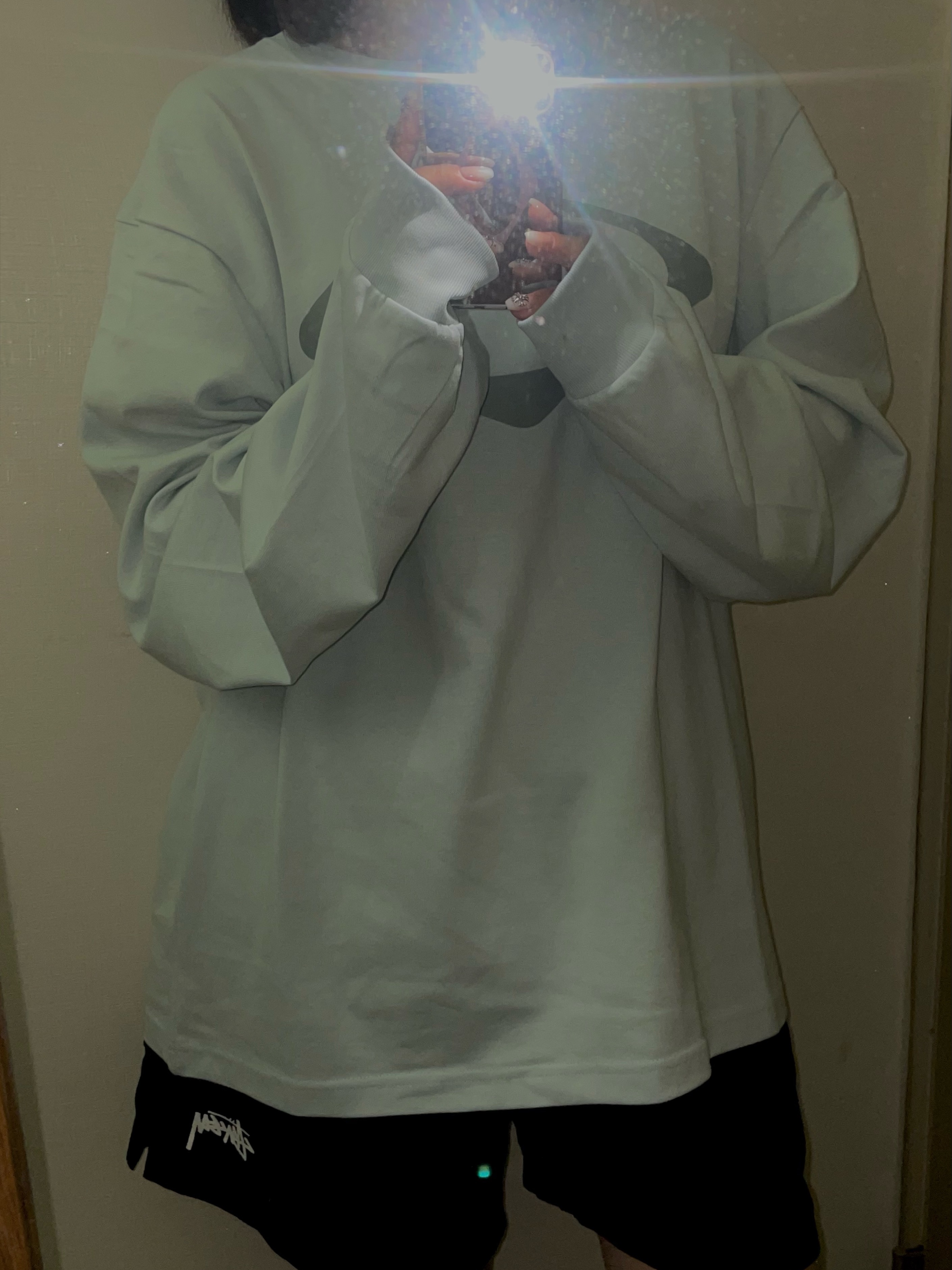 Mischief Rhombus Long Sleeve Sky Blue, Stussy Stock Water Shorts Black 착용 스타일 - 1