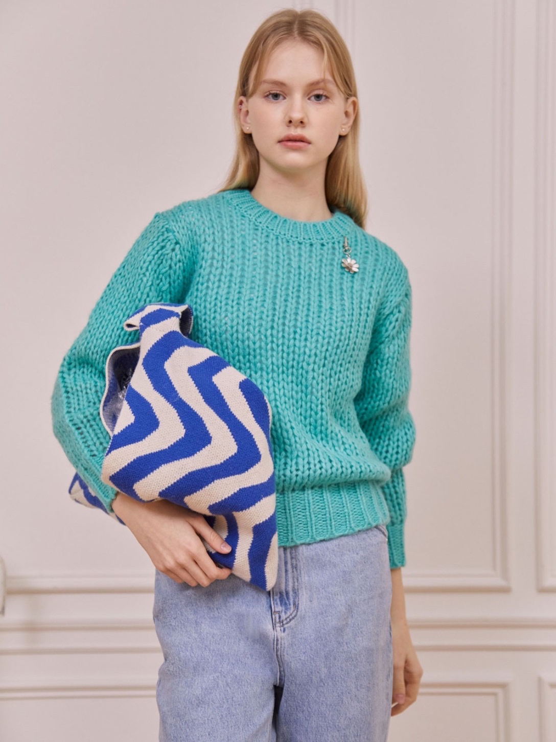[KREAM 단독] STU Cable Sweater Mint 착용 스타일