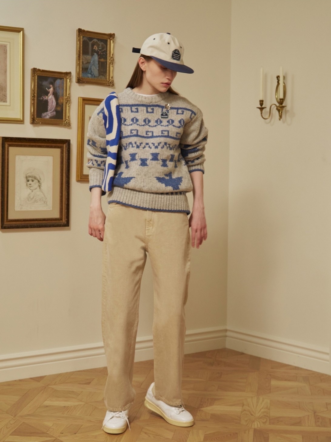[KREAM 단독] STU Women Nordic Jacquard Sweater Grey 착용 스타일
