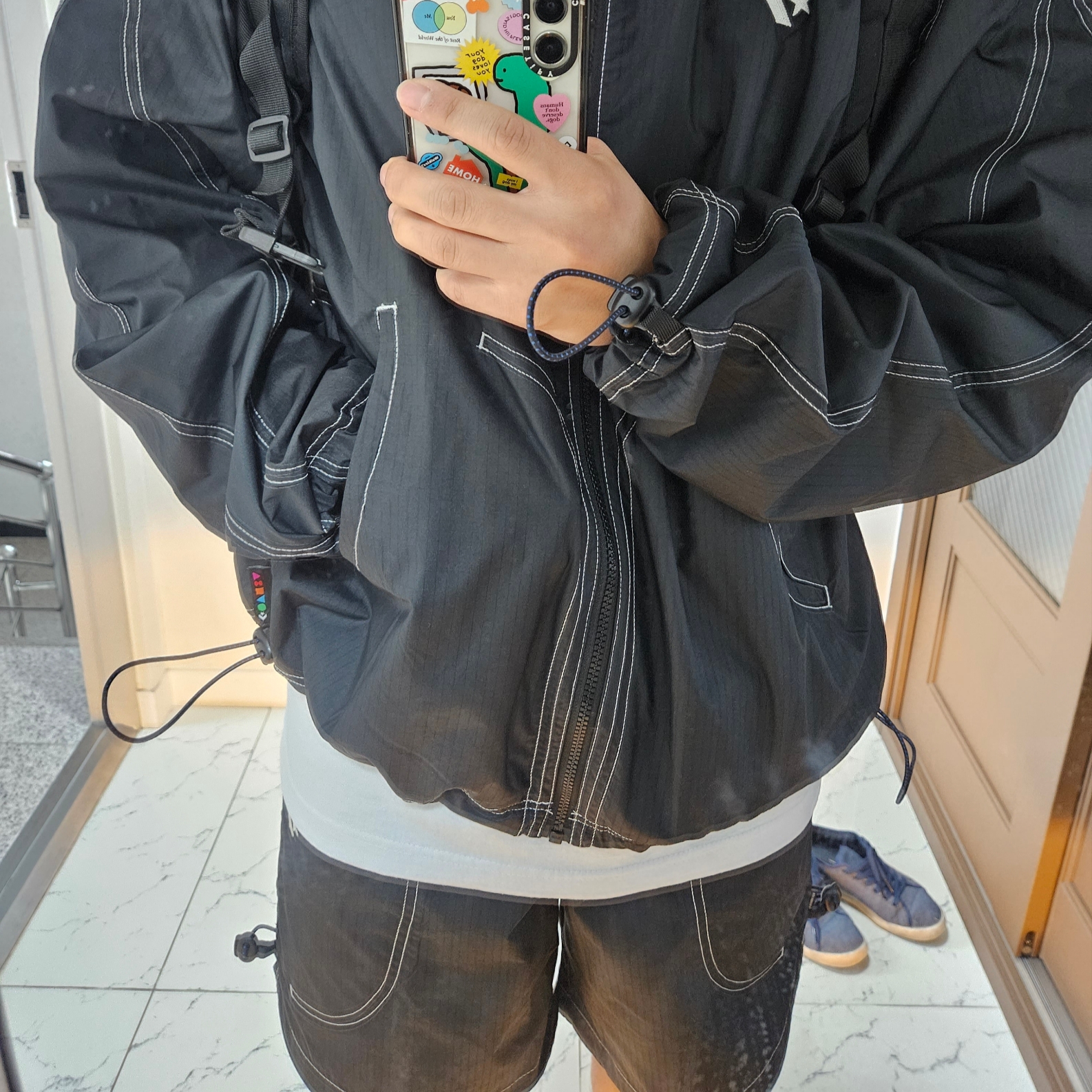 Converse x Ader Error Shapes Shorts Black, Converse x Ader Error Shapes Light Jacket Converse Black 착용 스타일