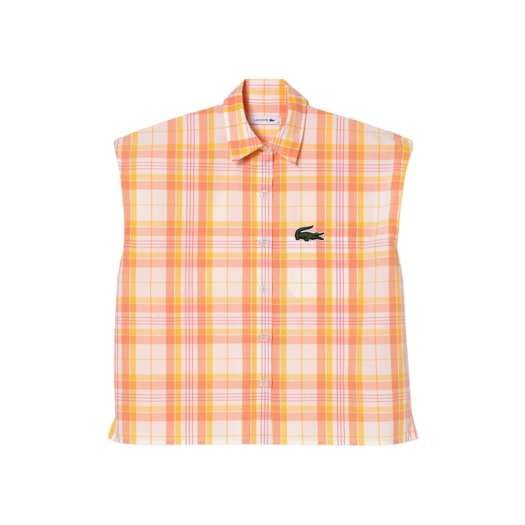 (W) 라코스테 체크 패턴 숏 소매 셔츠 화이트 옐로우 라이트 오렌지 핑크 화이트