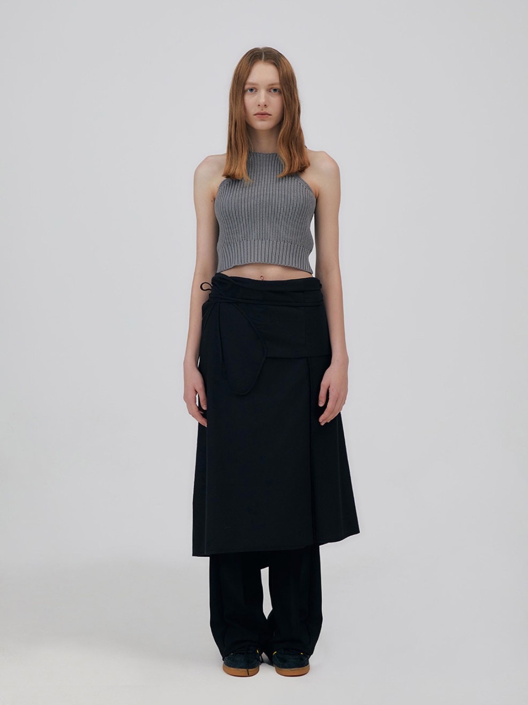 Millo Women Racer Bold Knit Top Gray 착용 스타일
