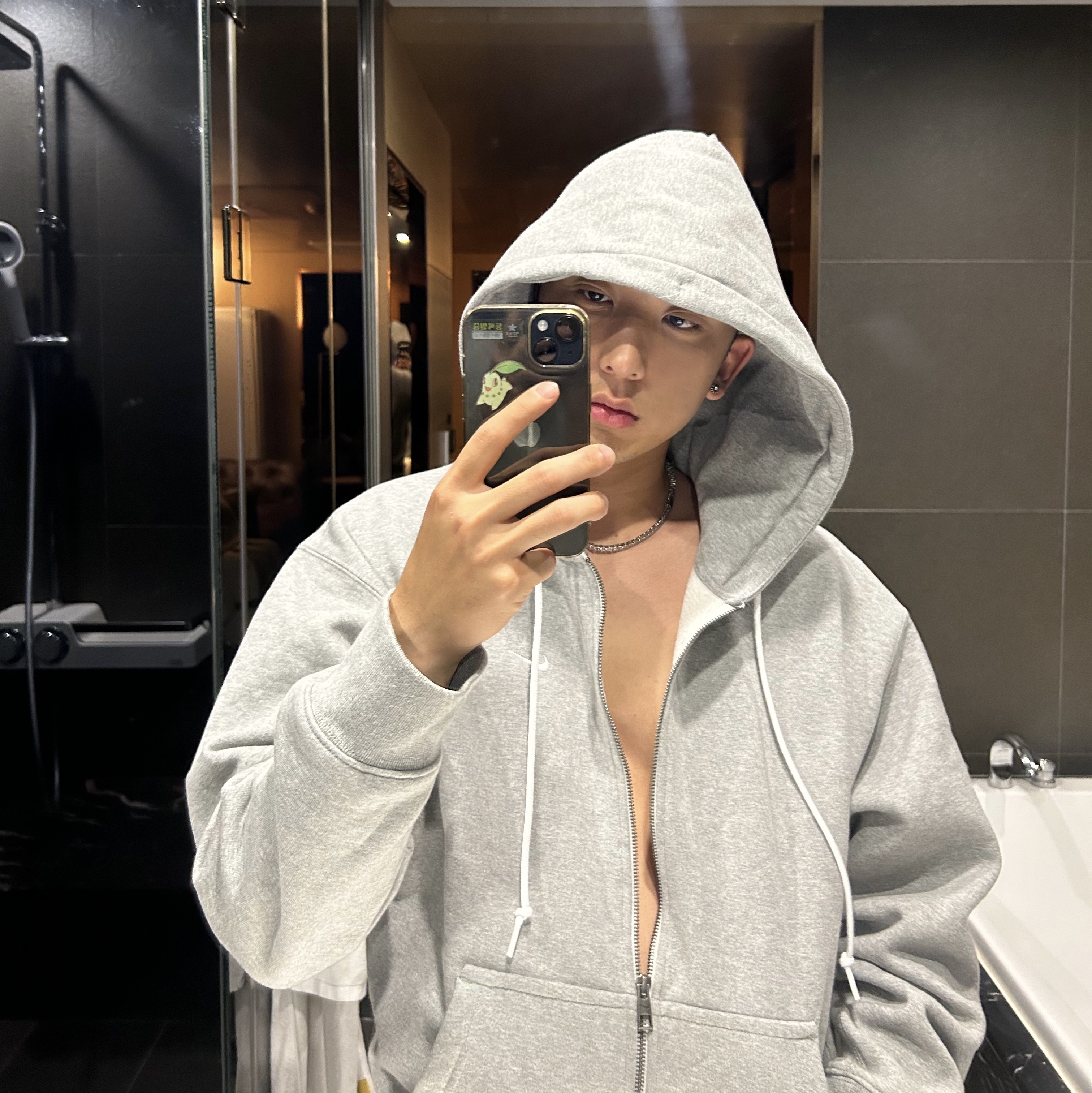 Nike NRG Solo Swoosh Full Zip Hoodie Dark Grey Heather - Asia, Nike NRG Solo Swoosh Fleece Pants Dark Grey Heather - US/EU 착용 스타일 - 1