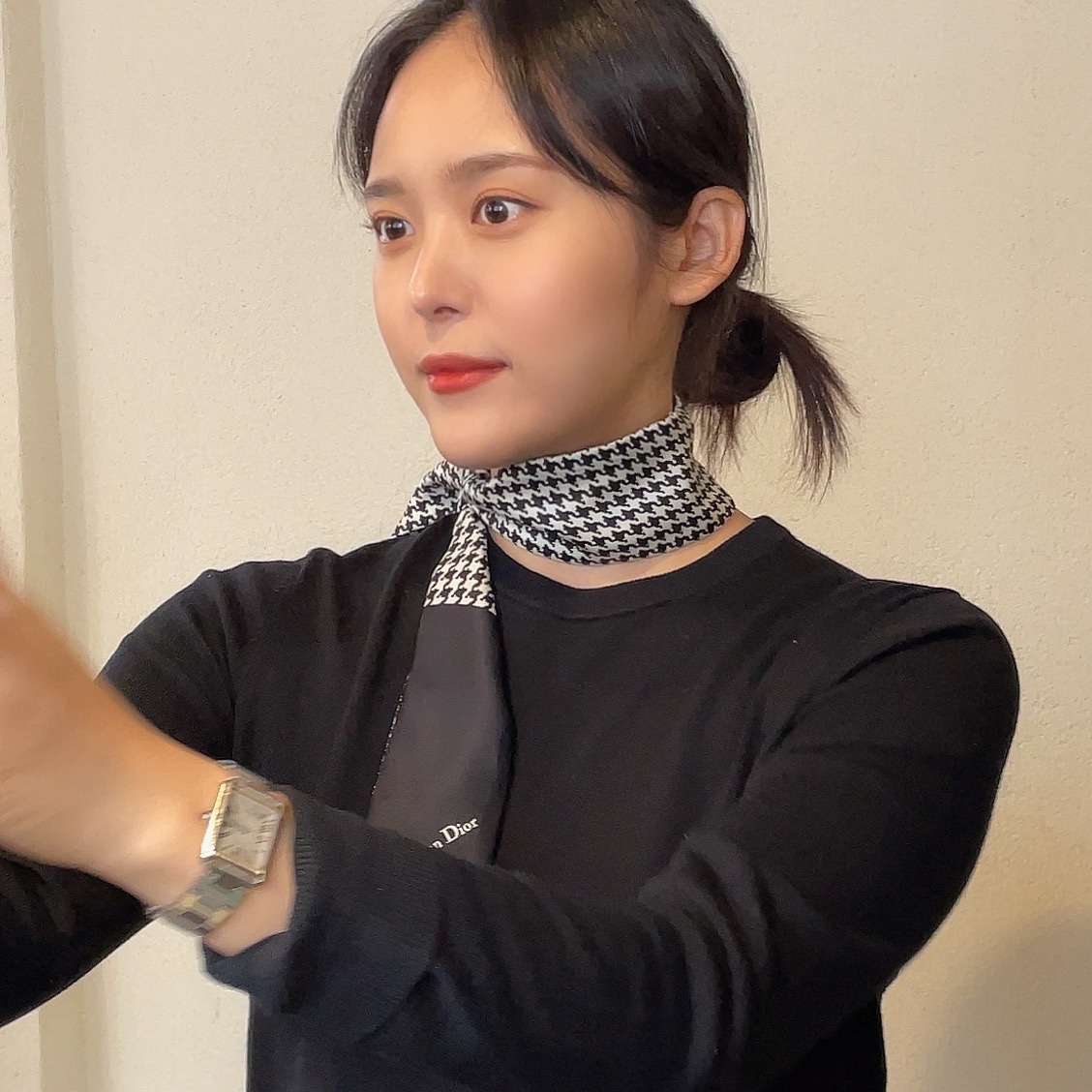 Cartier Tank Must Watch Large Quartz Steel Bracelet Steel, (W) Dior Oblique Mitzah Scarf Silk Twill Navy Blue 착용 스타일
