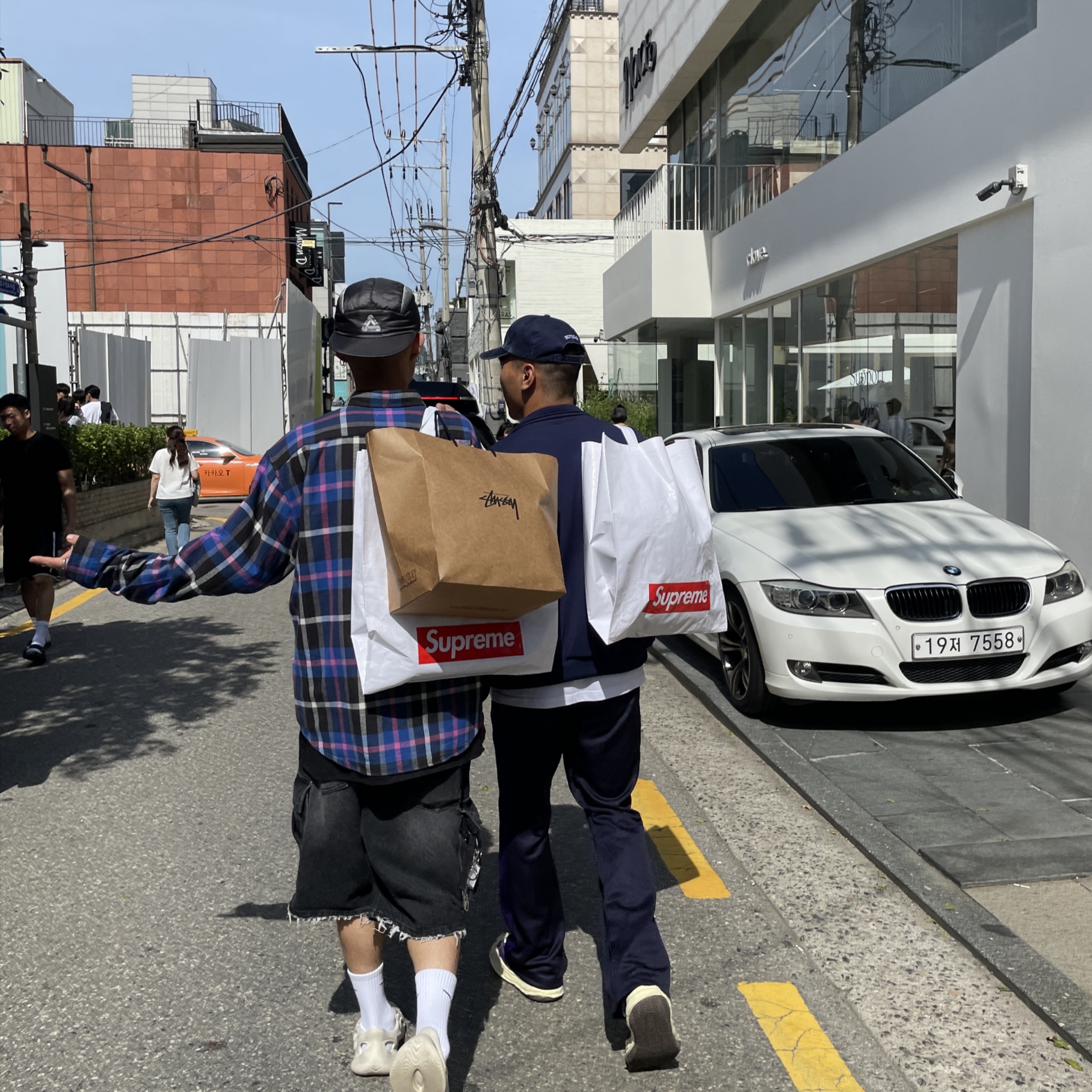 Supreme Plaid Flannel Shirt Blue - 23FW, Palace Pertex Tri-Cool Runner Black - 23FW 착용 스타일