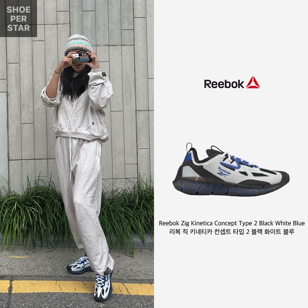 Reebok Zig Kinetica Concept Type 2 Black White Blue 착용 스타일 - 1