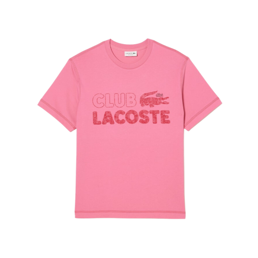 라코스테 오가닉 코튼 빈티지 프린티드 티셔츠 핑크